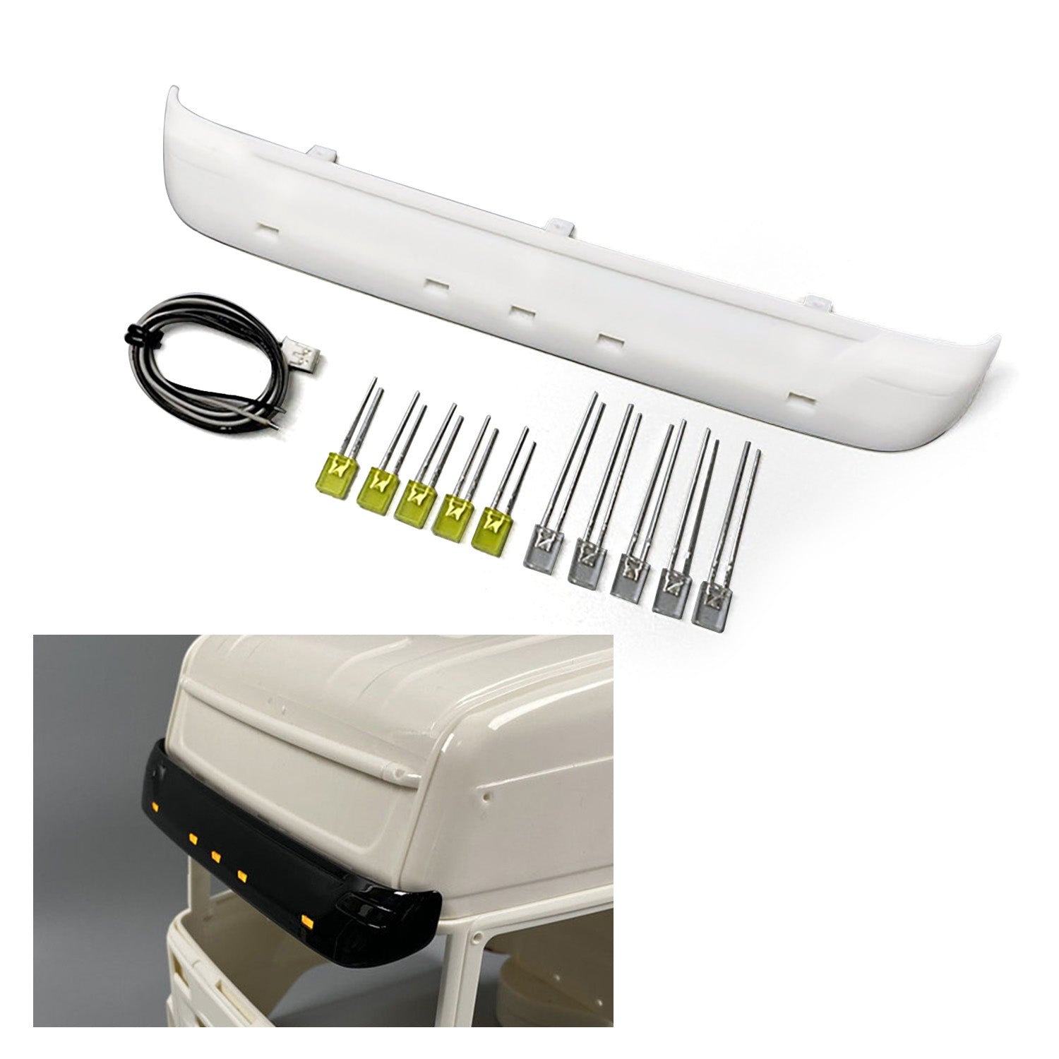 3V LED Plastic Sun Visor for 1/14 Scale Tamiya R620 R470 S730 RC Tractor Truck Models 56323 56318 56327 - DIY Upgrade Part for Remote Control Lorry & Construction Vehicle Scenes