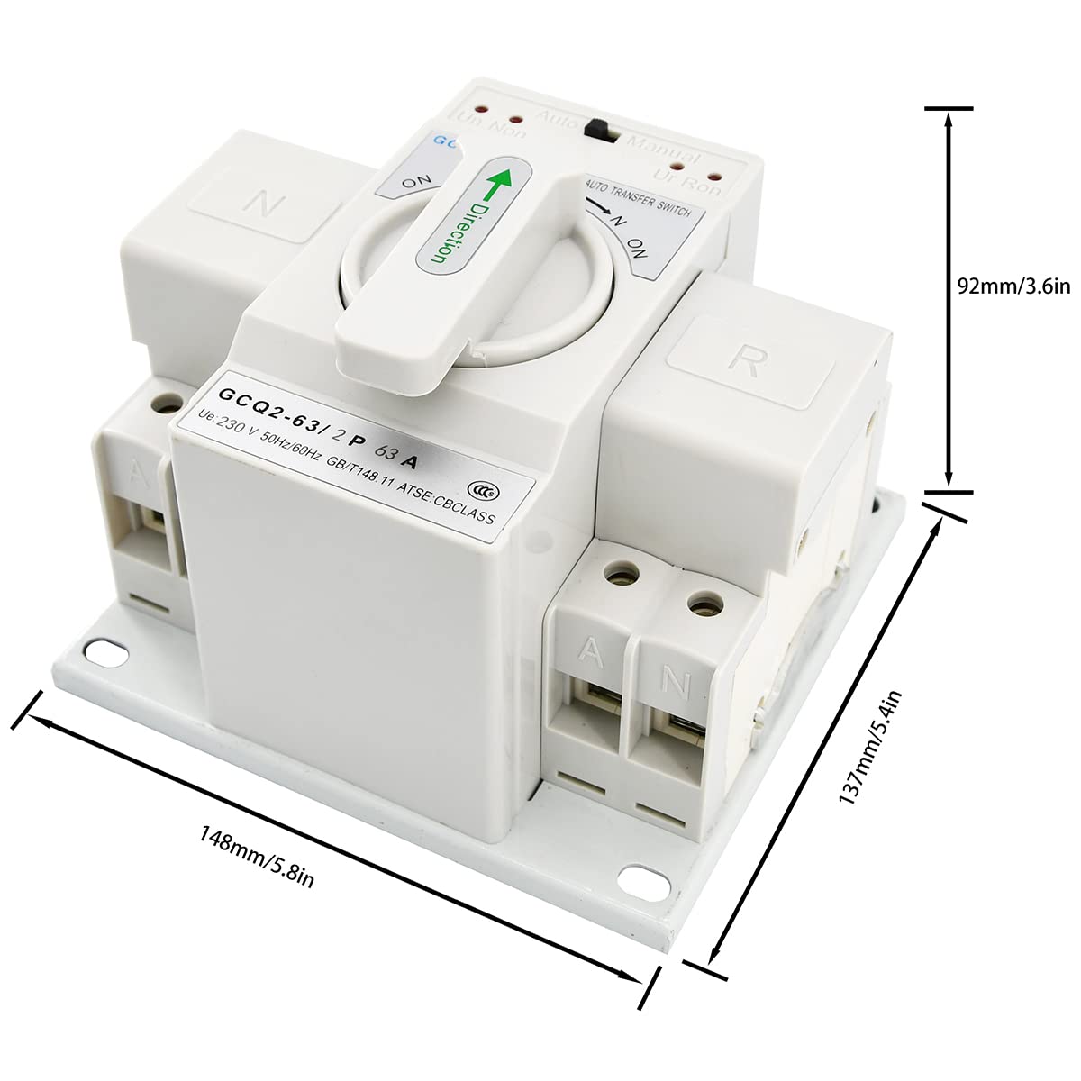 63A 220V 2P Dual Power Automatic Transfer Switch for Home & Industry - Toggle Switch with Solar Changeover Capability - Ideal for Backup Power, Solar Systems & Emergency Power Transfer