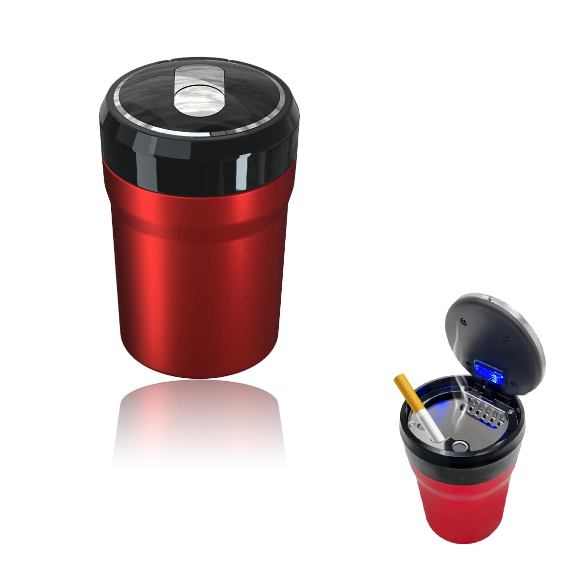 Portable Smokeless Car Ashtray with Lid & LED Blue Light - Universal Cup Holder Ash Tray for Most Vehicles, Large Red Interior Car Accessories | Perfect for Road Trips, Commuting & Smoke-Free Car Maintenance