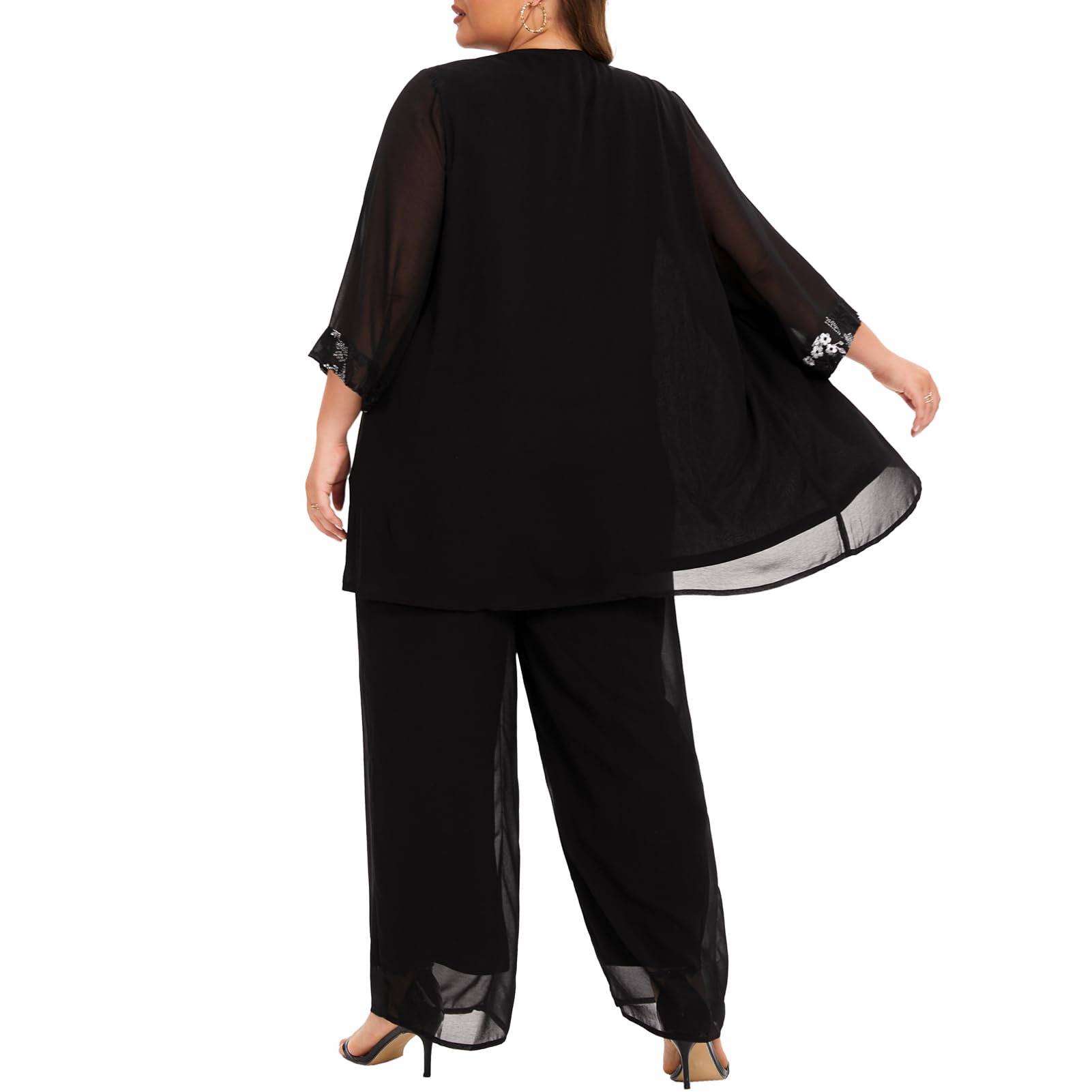 Plus Size Wedding Pant Suits for Women - 3 Piece Chiffon Mother of The Bride/Groom Outfit - Elegant Evening Gowns for Wedding Parties, Receptions & Special Occasions