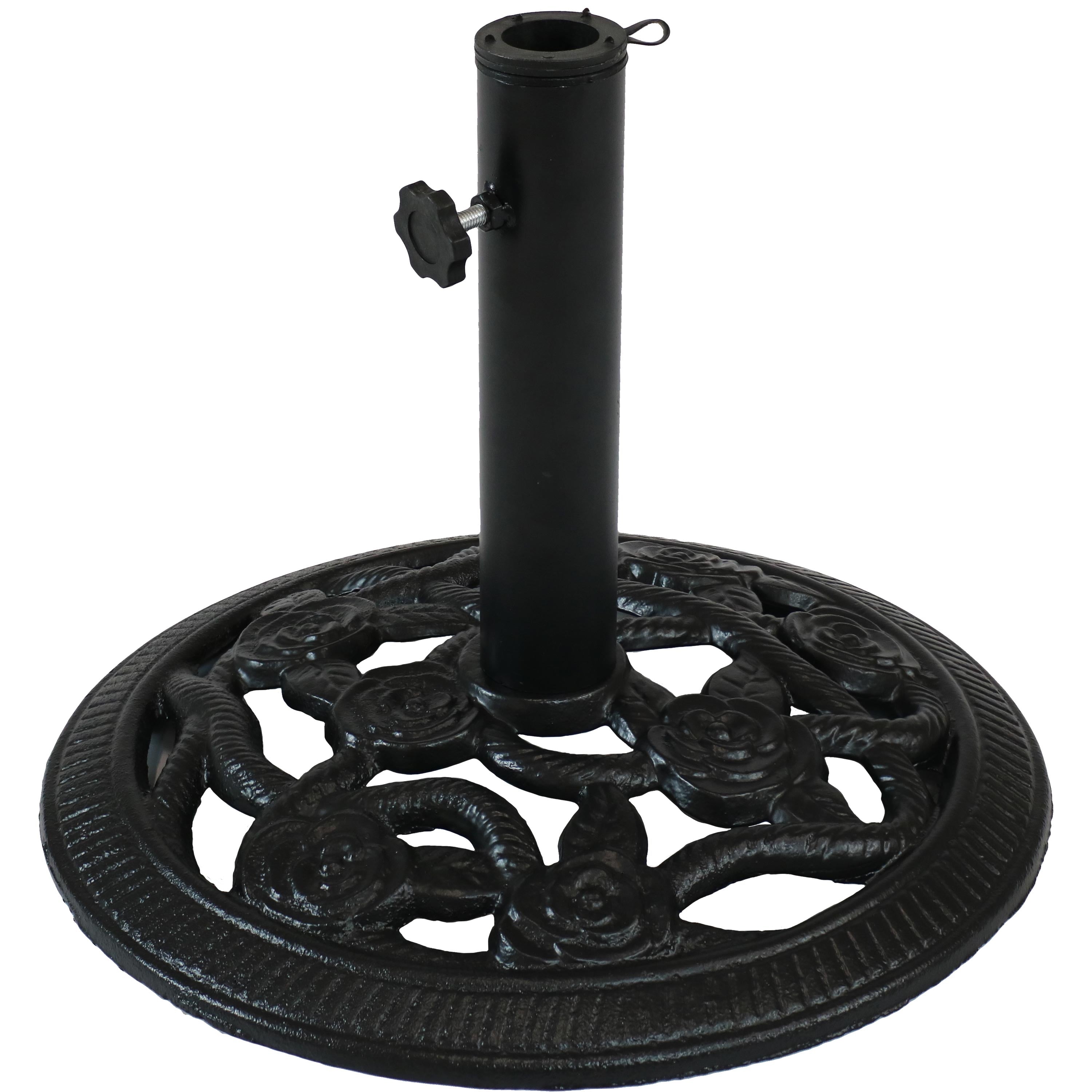 Sunnydaze Rose Blossom Cast Iron Patio Umbrella Base - 16 Inch Diameter, Heavy Duty Outdoor Umbrella Stand for Garden, Deck, Poolside & Backyard Use