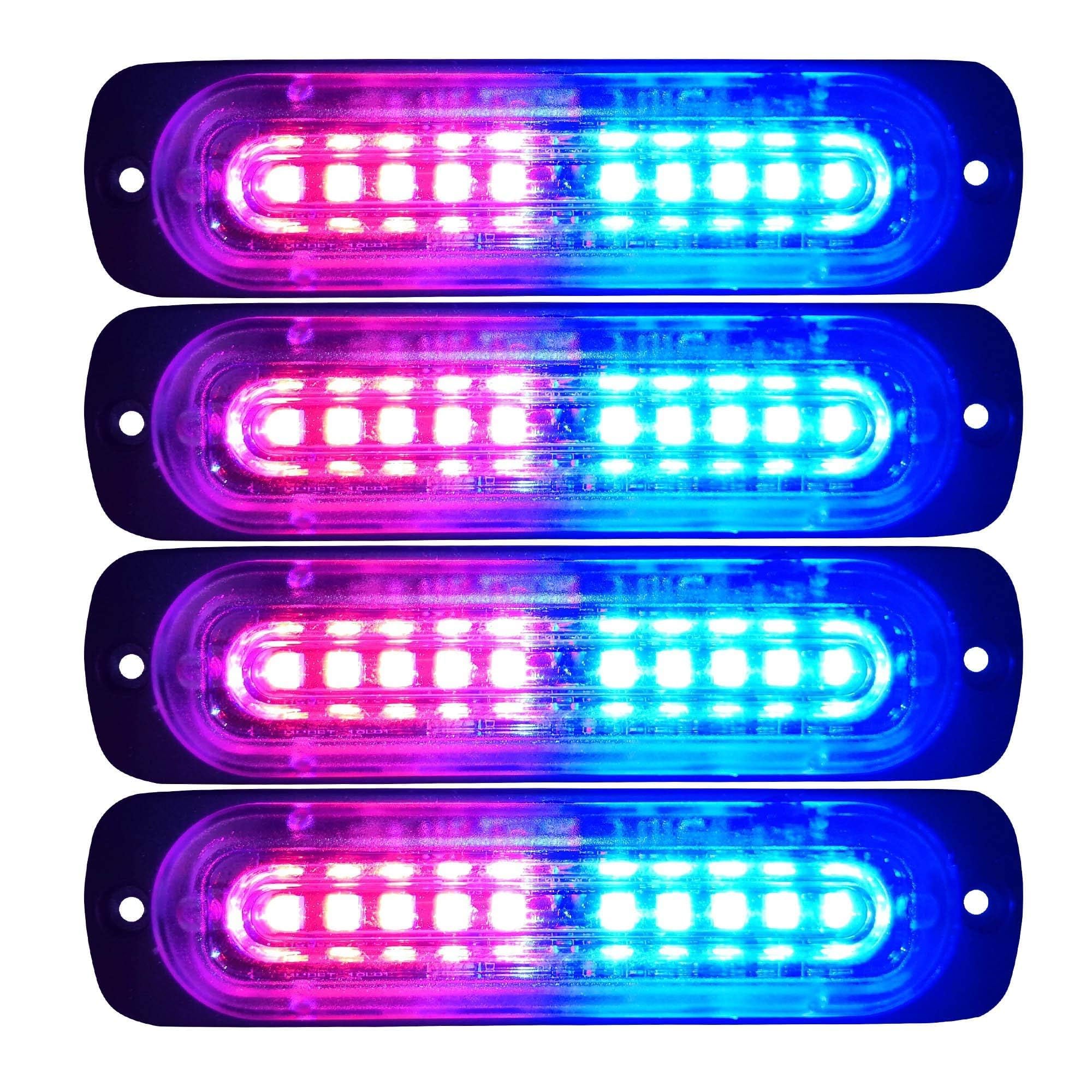 4-Pack 4.4-Inch 10 LED Ultra Slim Strobe Emergency Lights - Red & Blue Surface Mount Warning Lights for Trucks, Emergency Vehicles, Construction & Safety Use