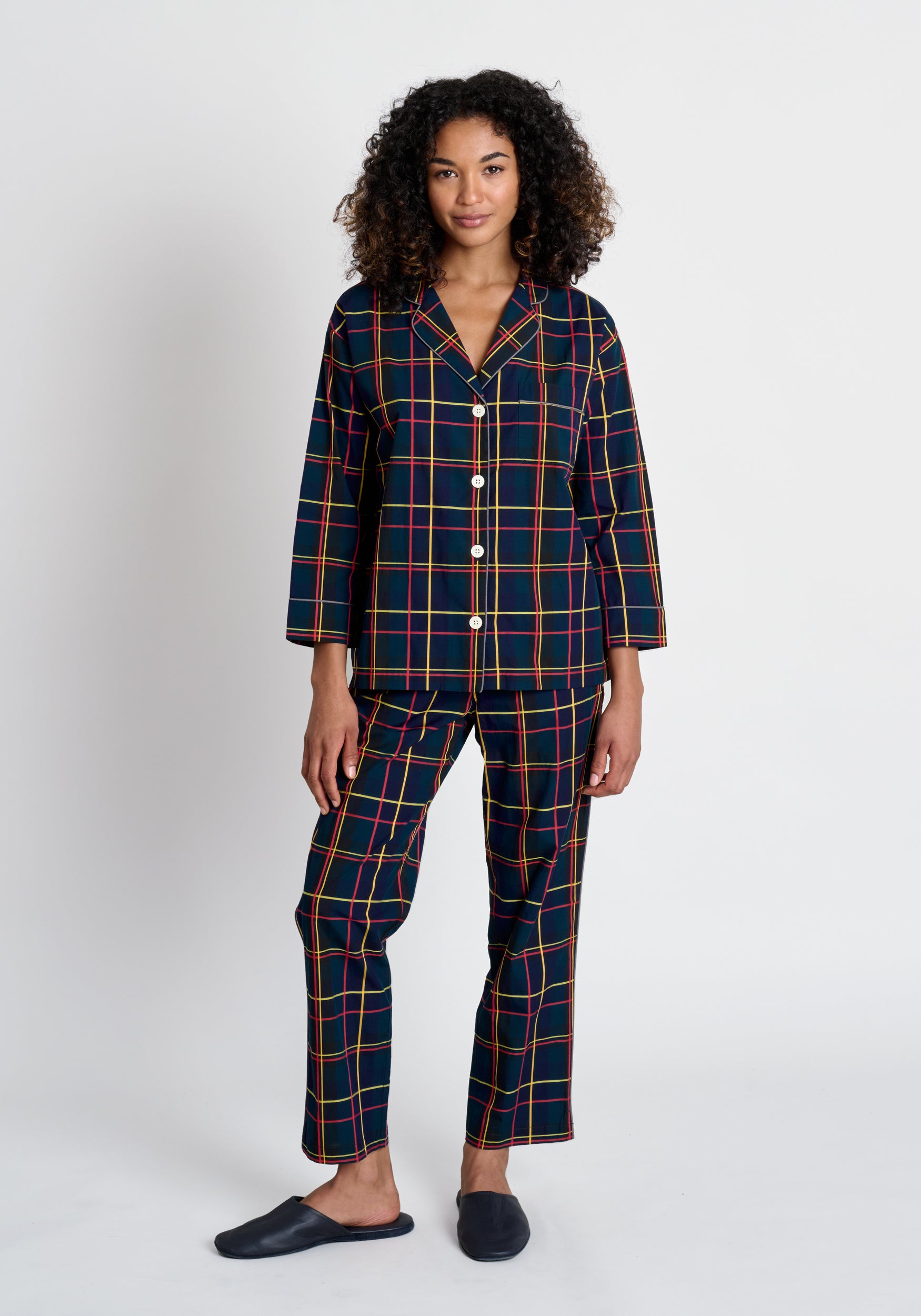 Cozy Marina Pajama Set - Soft Sateen Holiday Plaid Sleepwear for Women | Perfect for Christmas, Winter Nights & Relaxing at Home