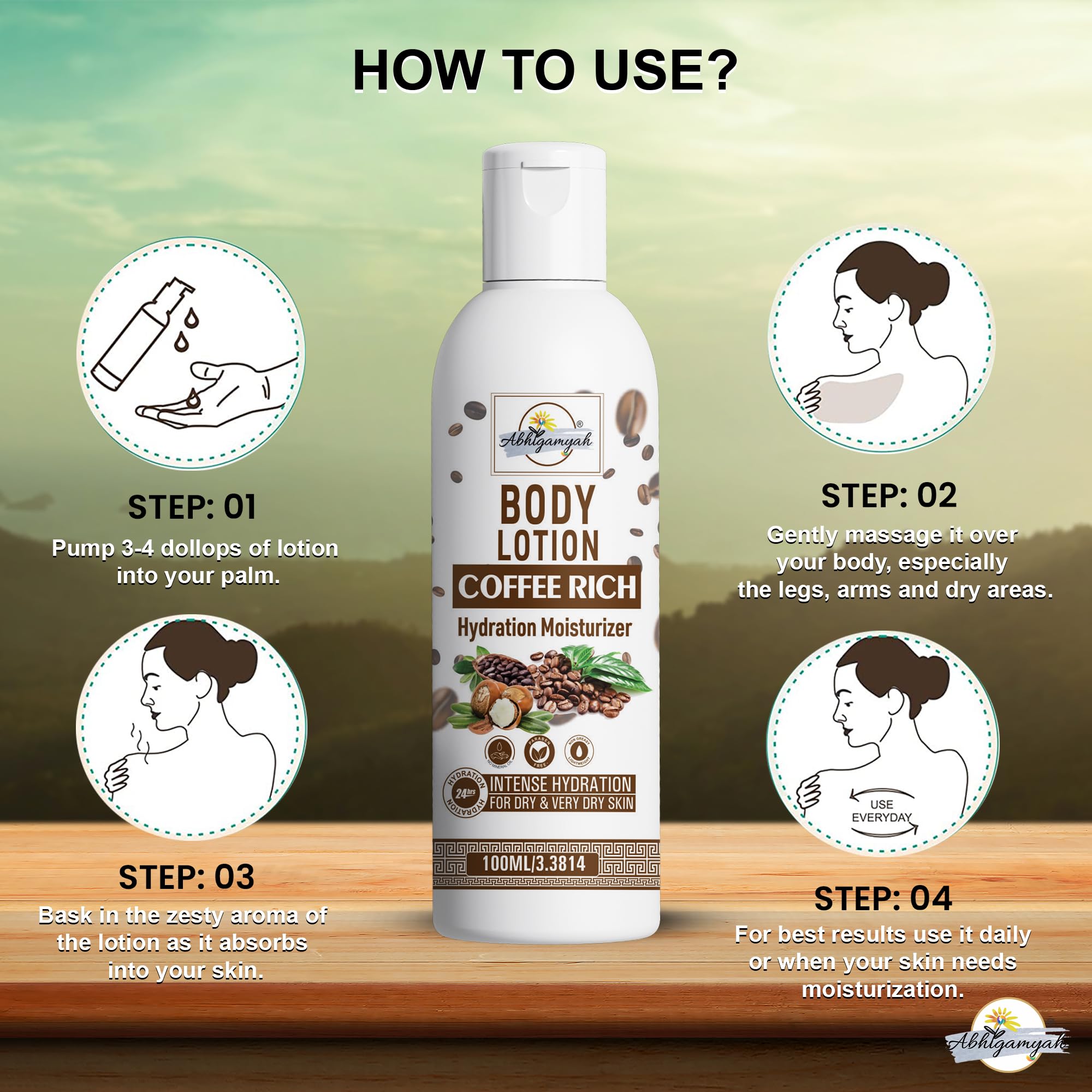 Abhigamyah Coffee Rich Body Lotion - Daily Moisturizing Cream for Dry Skin | Paraben-Free, Mineral Oil-Free Hydrating Lotion for Men & Women | 100ml Twin Pack | Perfect for Post-Shower & Nighttime Skin Care