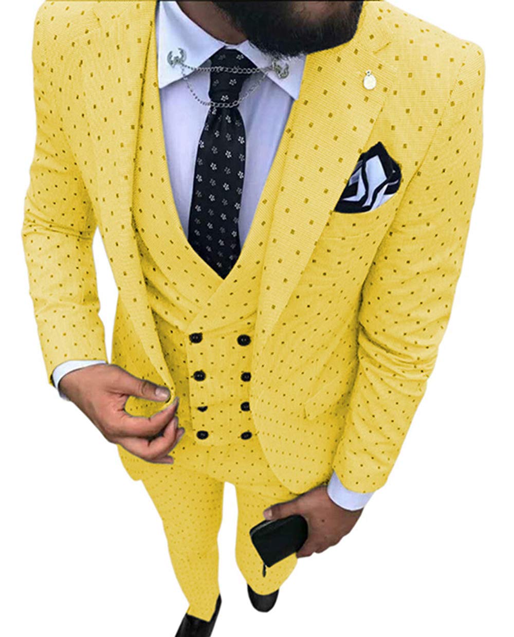 Men's 3-Piece Slim Fit Polka Dot Wedding Suit Set - Tuxedo Blazer, Vest & Pants for Groom, Formal Occasions & Special Events