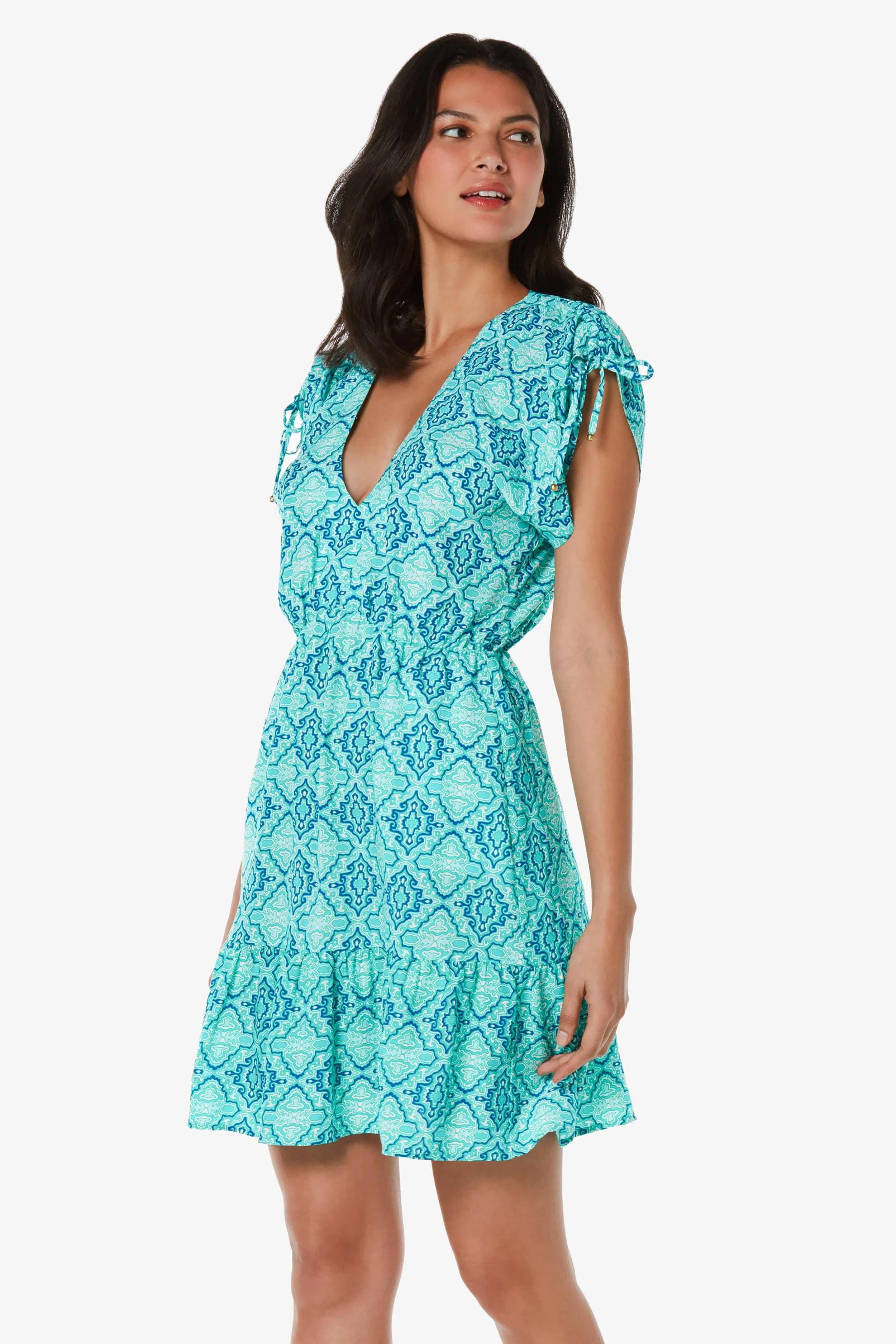 Elegant V Neck Dress for Women - Comfortable & Stylish Marbella Tile Design - Perfect for Casual Outings, Office Wear & Special Occasions