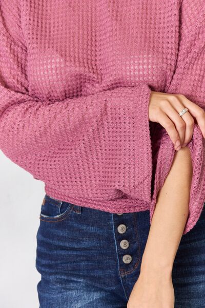 Culture Code Women's Full Size Waffle Knit Round Neck Long Sleeve Blouse - Soft Casual Shirt for Work, Date Night & Fall Layering