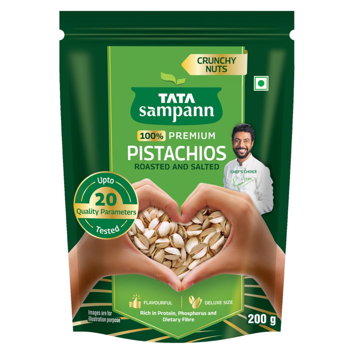 Premium Roasted & Salted Pistachios - Tata Sampann Shelled Pista Nuts (200g) | High in Protein, Fiber & Phosphorus | Crunchy Healthy Snack for Weight Loss, Keto Diet & Office Snacking