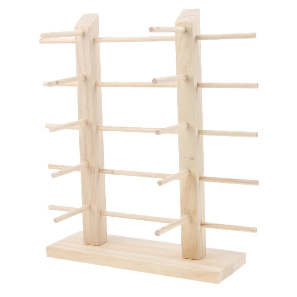 Milageto Wooden Glasses Stand Holder - Organizer for 10 Pairs of Eyeglasses & Sunglasses - Natural Wood Color with Double Line Design - Perfect for Home, Office, and Retail Display