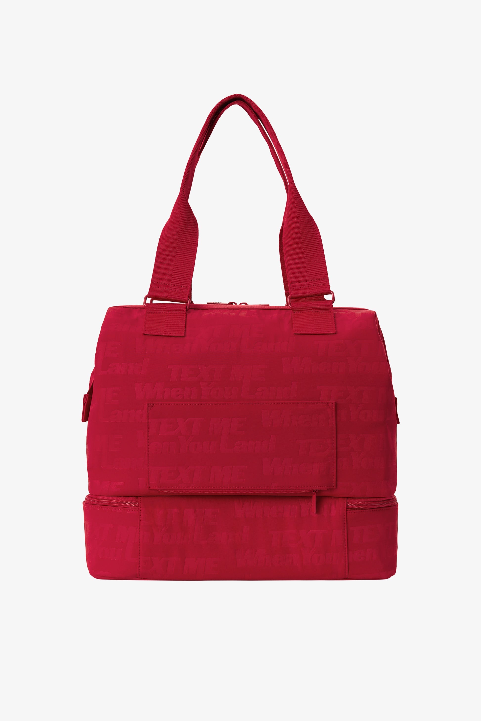 Mini Weekender Bag in Text Me Red - Stylish & Compact Travel Duffel for Weekend Getaways, Gym, or Overnight Trips