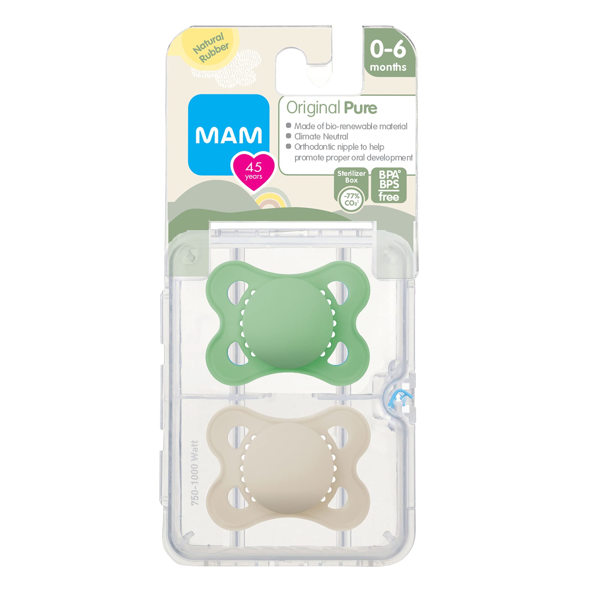 **MAM Original Latex Pacifiers for Babies 0-6 Months – Natural Rubber Nipple, Eco-Friendly Bio-Circular Materials, Easy to Clean with Sterilizer Case – 2 Pack (Perfect for Soothing Newborns & Travel)**