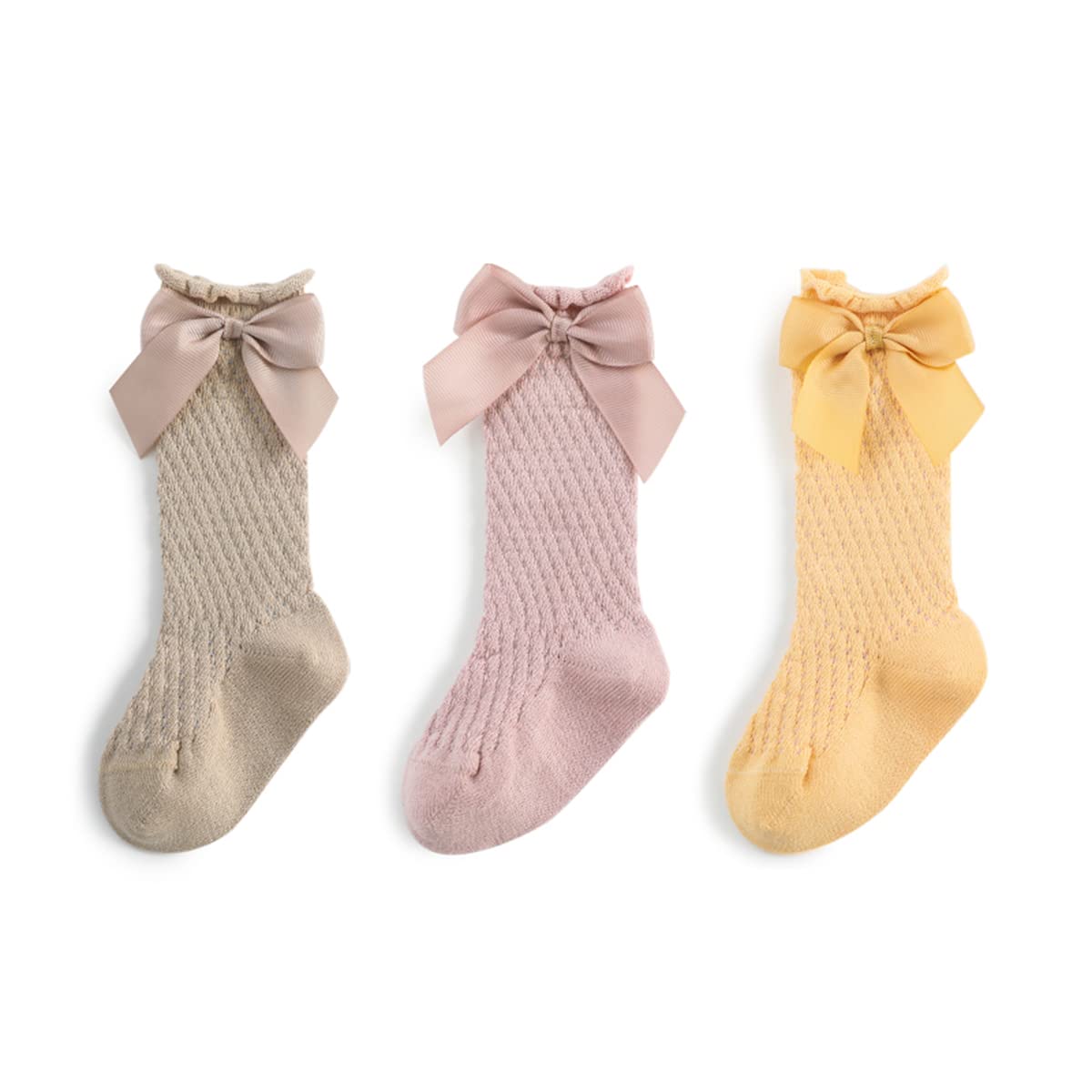 Baby Girls Knee High Socks - Breathable Cotton Toddler Dress Socks with Bowknot Design - Perfect for School, Parties & Special Occasions