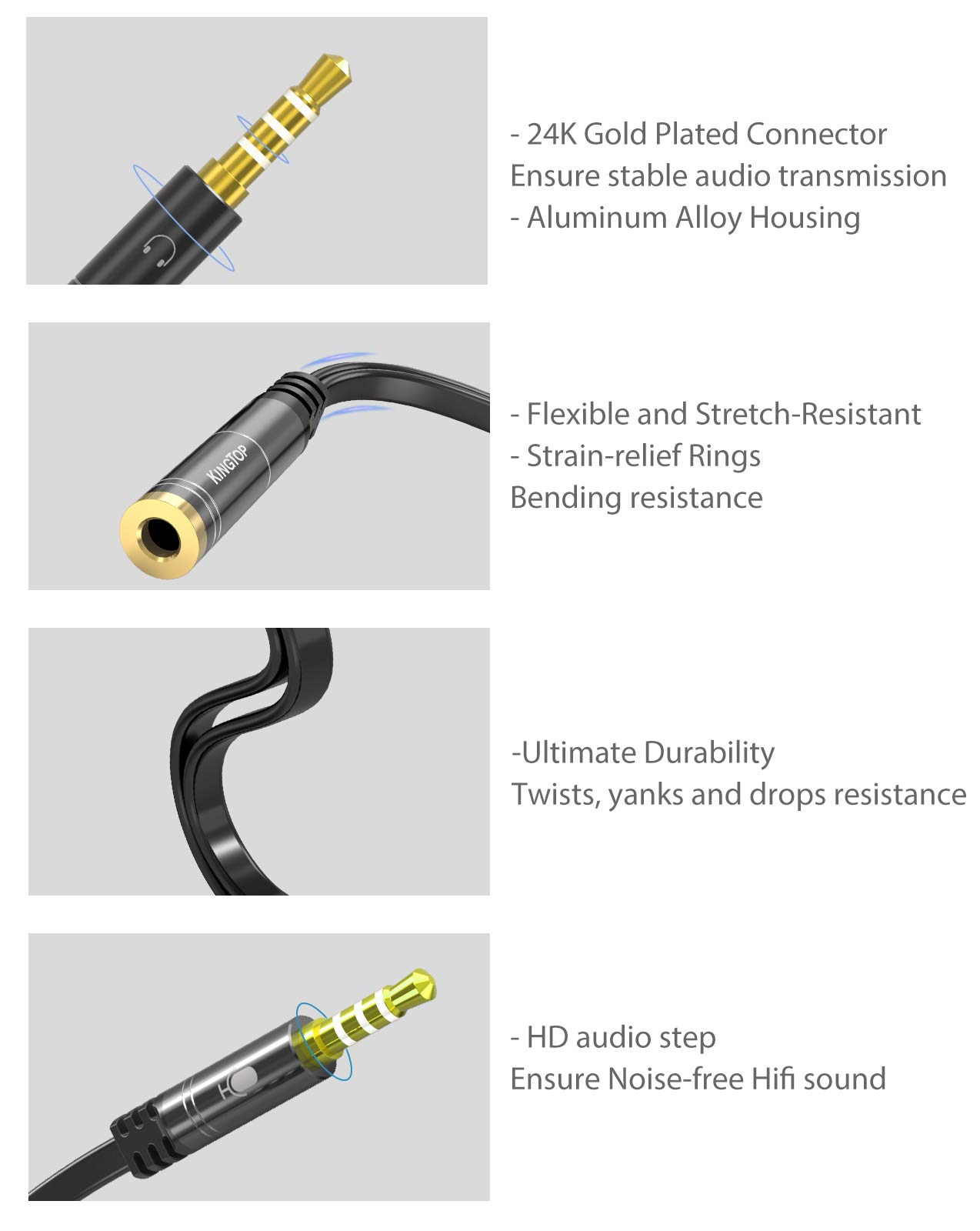 KINGTOP 3.5mm Headphone Mic Splitter Cable - Audio & Microphone Splitter Adapter for PC, Laptop, Gaming Headsets - Compatible with Single Jack Headsets (Not for Dual Audio) - Perfect for Online Gaming, Video Calls & Streaming