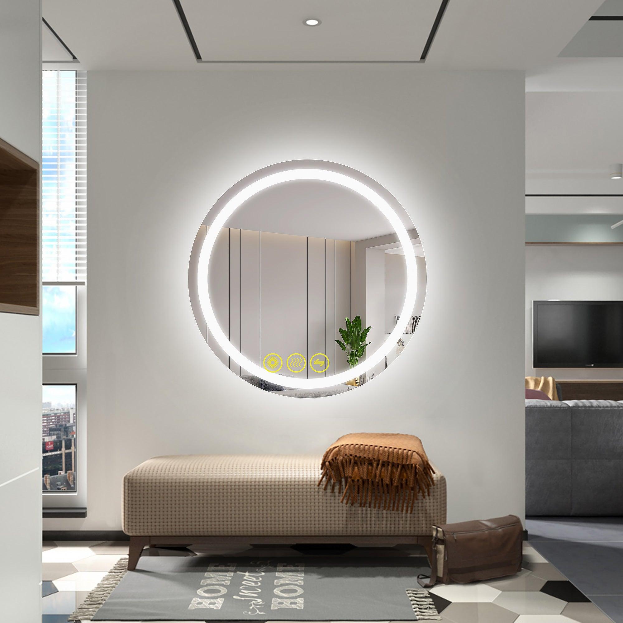 SmartShine Modern LED Dimmable Round Anti-Fog Bathroom Mirror with Backlit - Perfect for Vanity, Makeup, Shaving & Home Decor