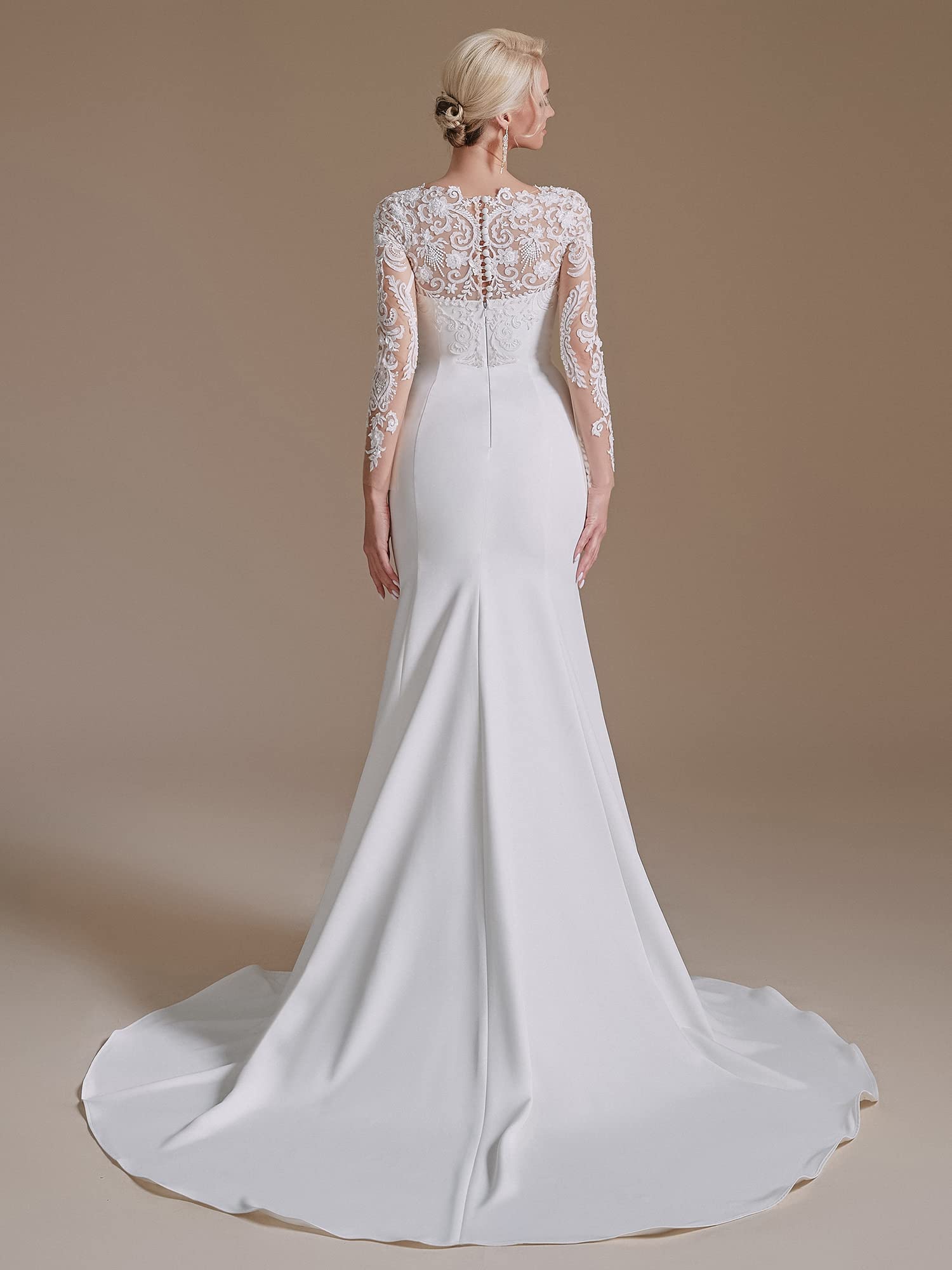 2022 Elegant Lace Appliques Chiffon Wedding Dress for Bride - Long Sleeves Beach Bridal Gown | Perfect for Beach Weddings, Outdoor Ceremonies & Romantic Photos
