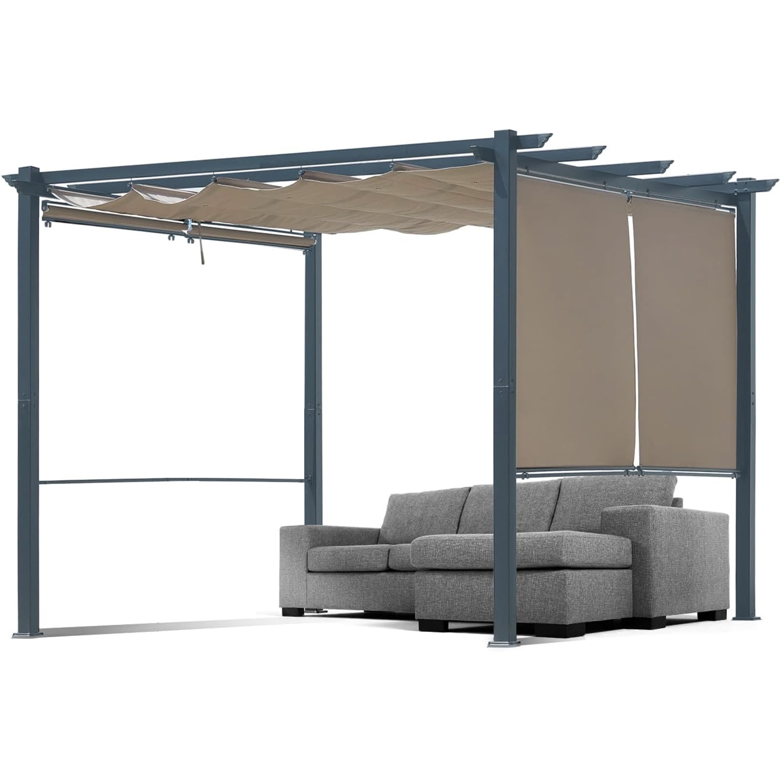 10x10ft Outdoor Pergola with Retractable Canopy - Matte Aluminum Frame & 4 Roller Shades - Grape Trellis Design for Patio, Backyard, Garden - Perfect for Outdoor Entertaining & Relaxation