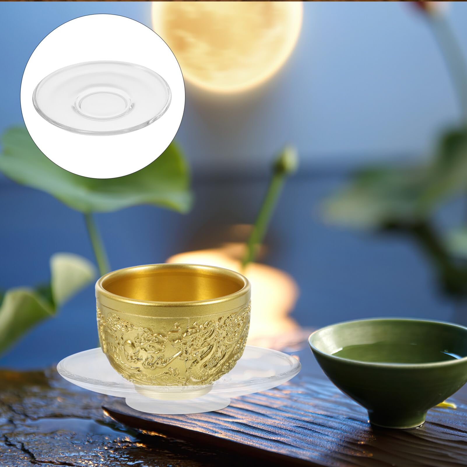 2-Pack Small Glass Plates - 8.5x8.5cm Round Tea Saucers, Snack Dishes & Dessert Plates with Tea Bag Coasters - Perfect for Christmas Serving Cookies, Fruits, Coffee & Tea Cups - Ideal for Afternoon Tea, Party Snacks & Home Decor