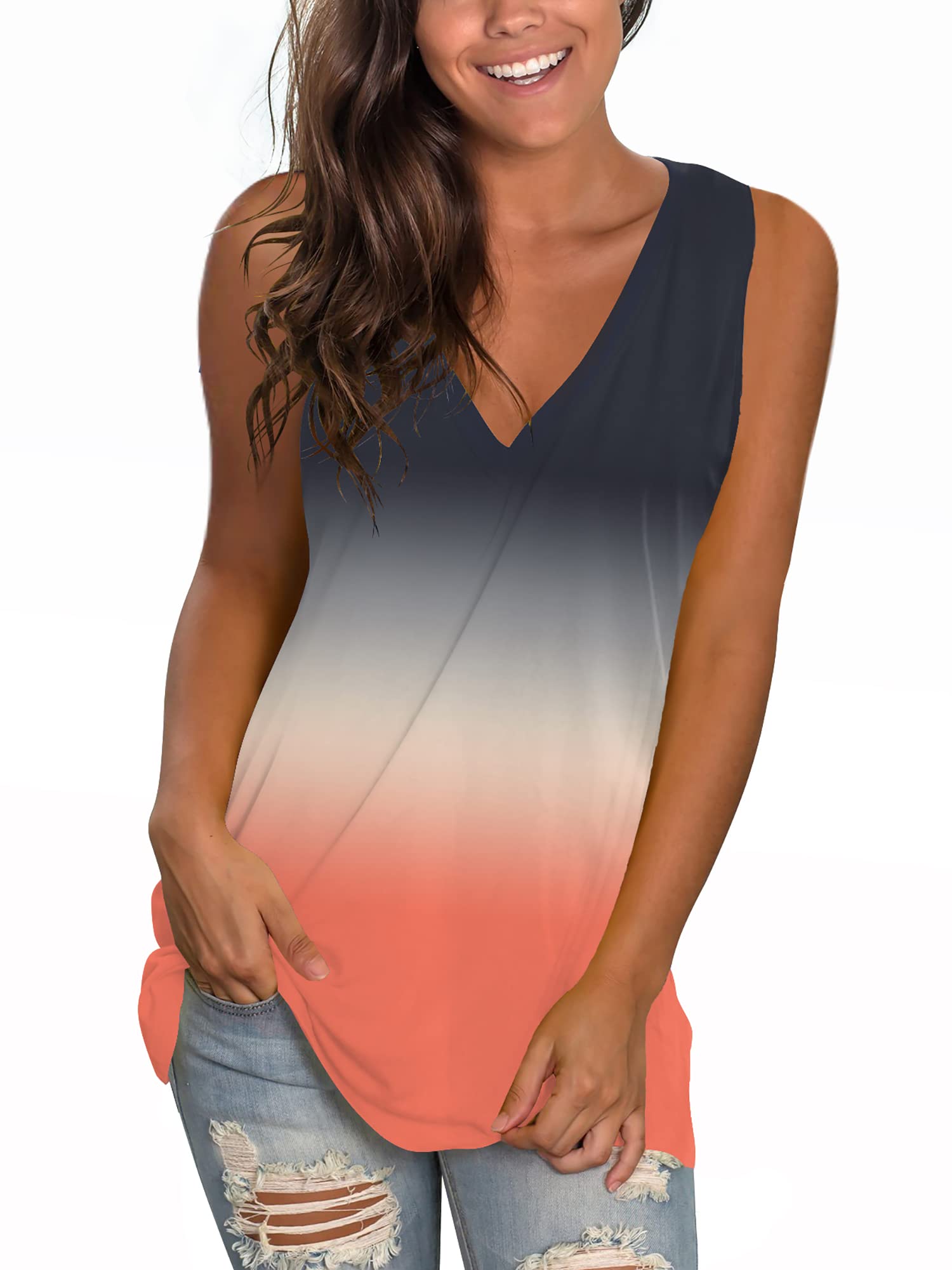 Women's Floral V-Neck Sleeveless Tank Tops with Side Split - Breathable Summer Casual T-Shirts for Yoga, Running, Beach & Everyday Wear