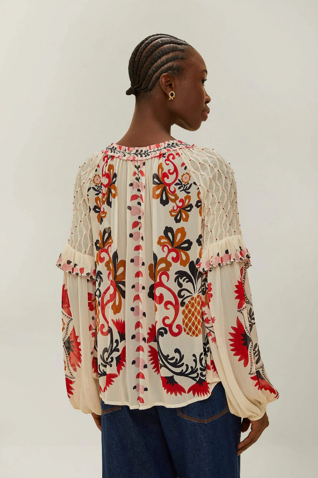Farm Rio Cashew Mandala Blouse - Boho Floral Print Women's Top for Summer Beach & Festival Fashion