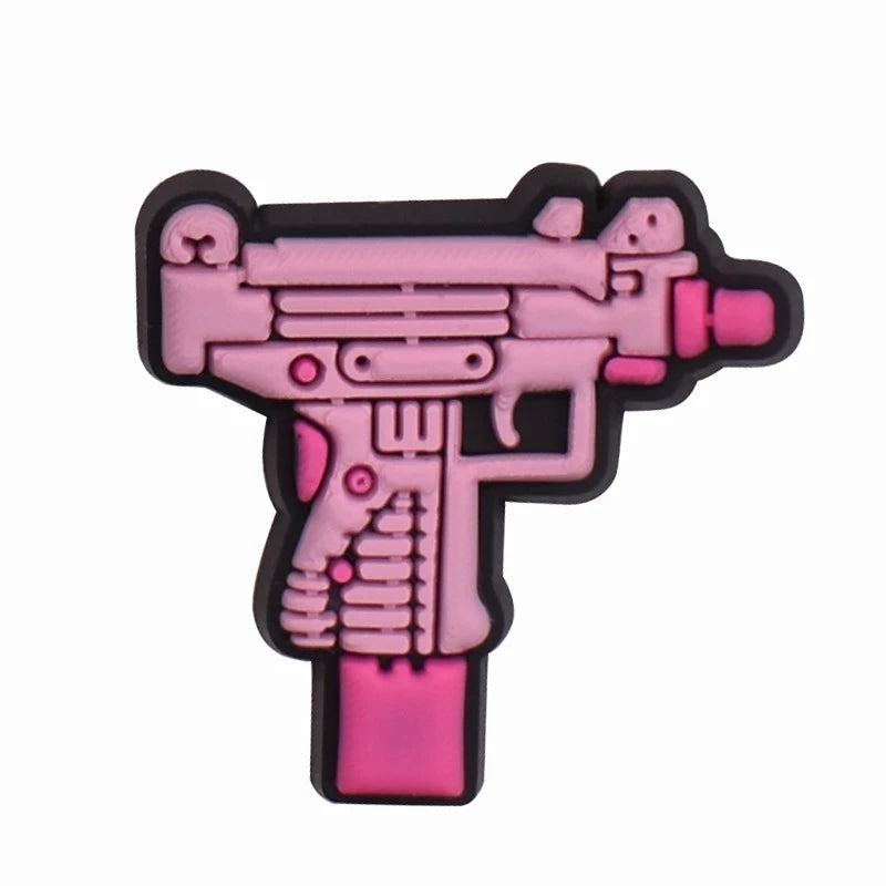 Pink Gun Shoe Charms for Crocs - Fun Accessories for Kids & Adults - Perfect for Crocs Sandals, Clogs, Jeans & Shoe Decorations - Great for School, Parties & Everyday Fashion