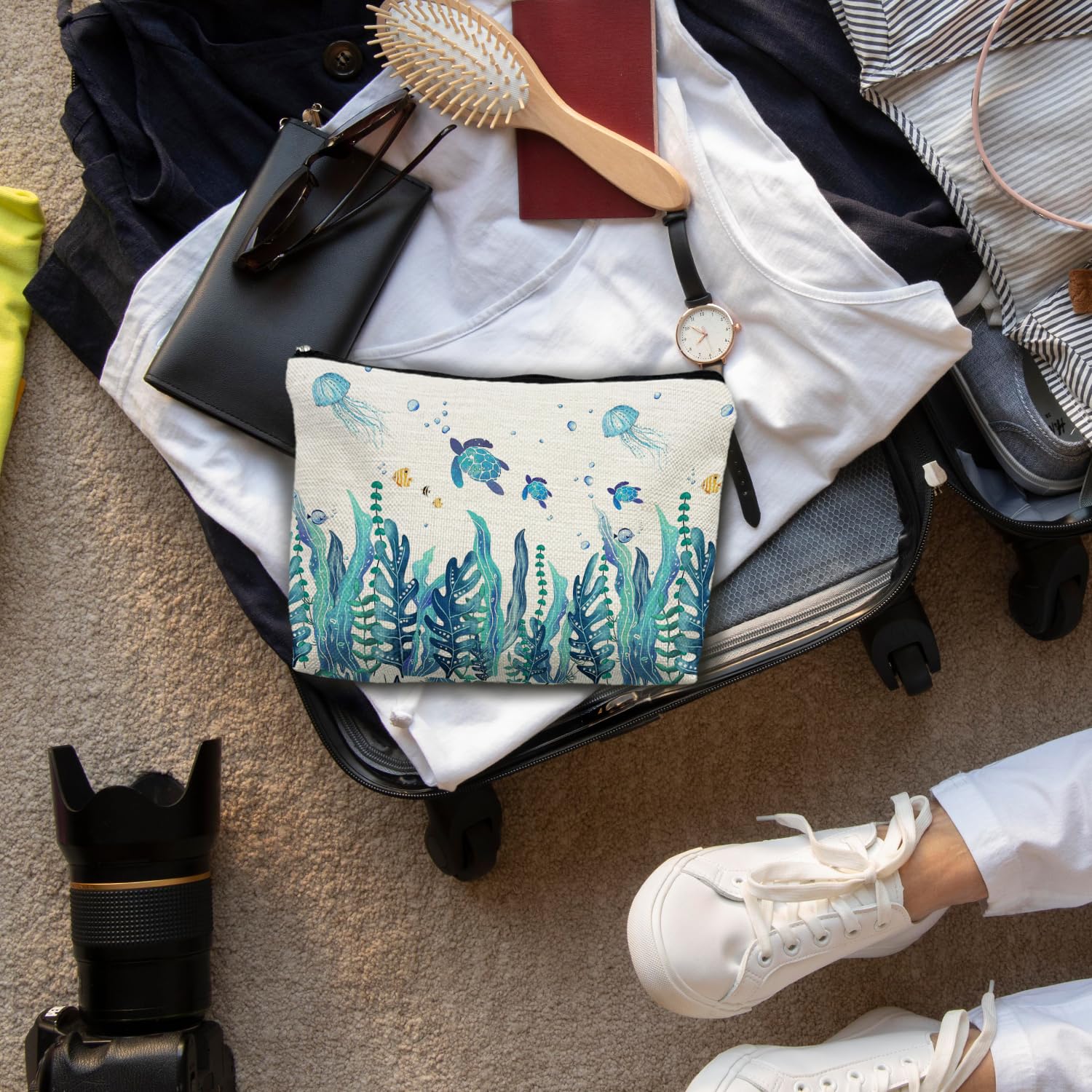Sea Turtle Makeup Bag for Women - Waterproof Cosmetic Pouch with Zipper - Perfect for Beach, Travel & Everyday Use - Cute Ocean-Themed Gift Idea for Her