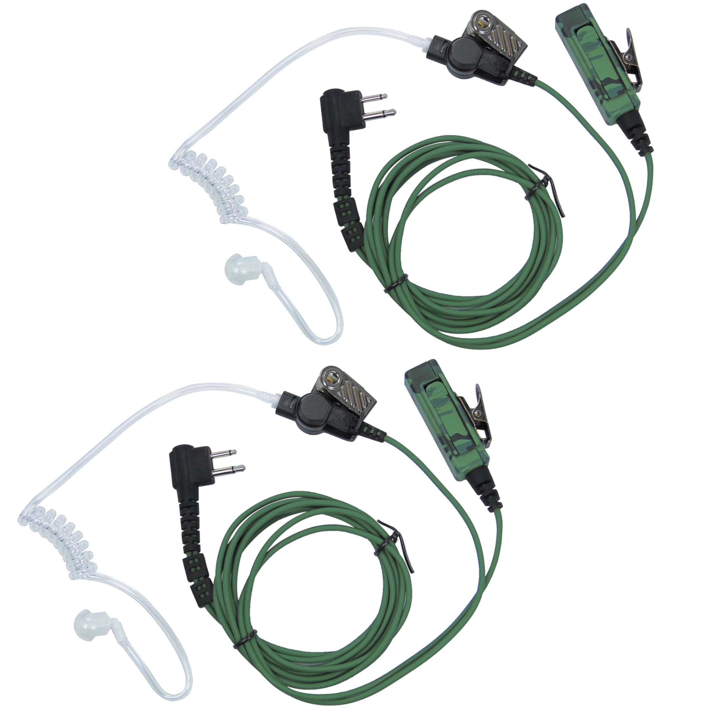MaximalPower Camouflage 2-Wire Headset Replacement for Two-Way Radio - Clear Coil Tube with Earbud & PTT Mic - Ideal for Security, Construction & Outdoor Communication