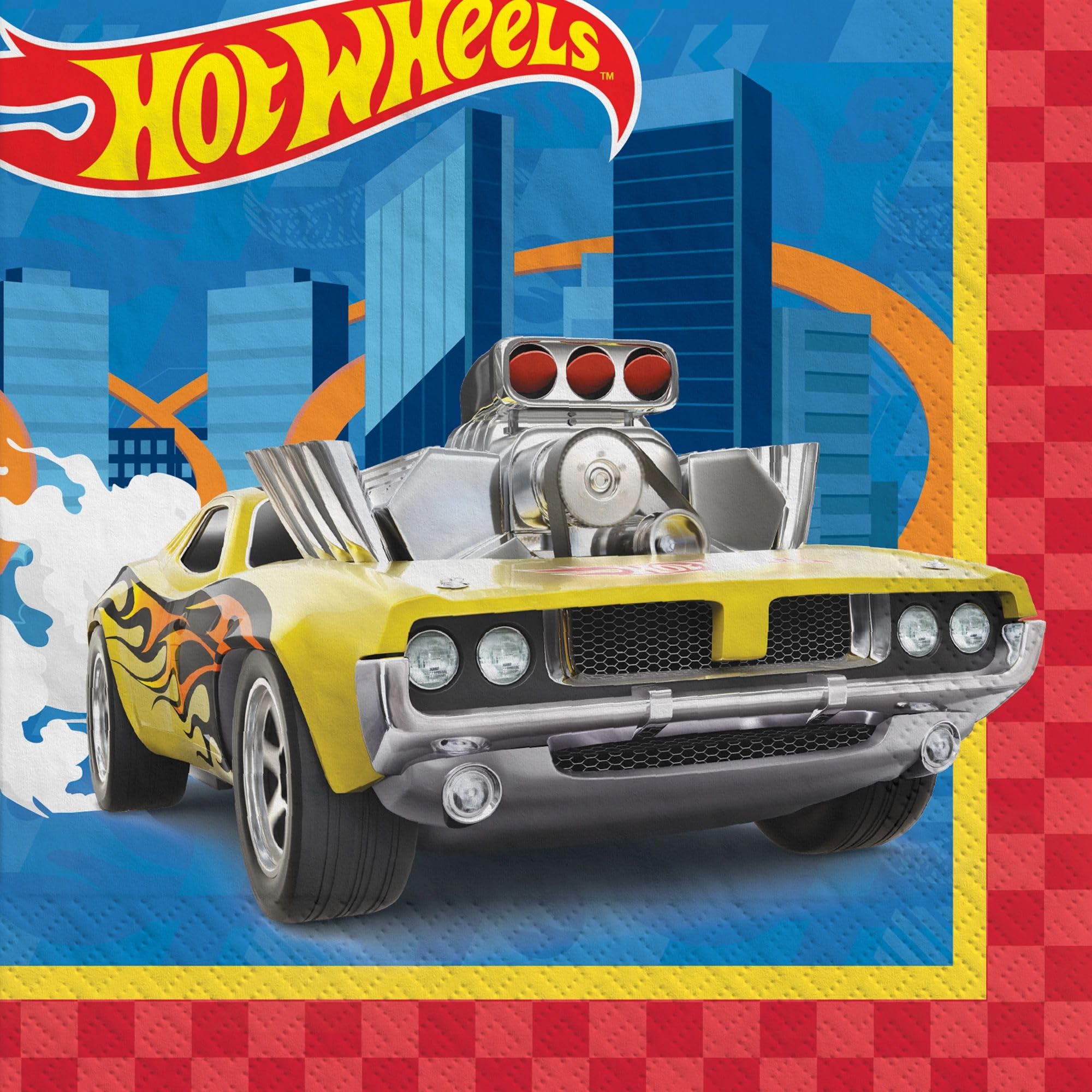Race Car Birthday Party Supplies Set for 16 Guests - Includes Flaming Wheel Plates, Napkins & Printed Ribbon - Perfect for Kids' Birthday Celebrations, Themed Parties and Race Car Enthusiasts