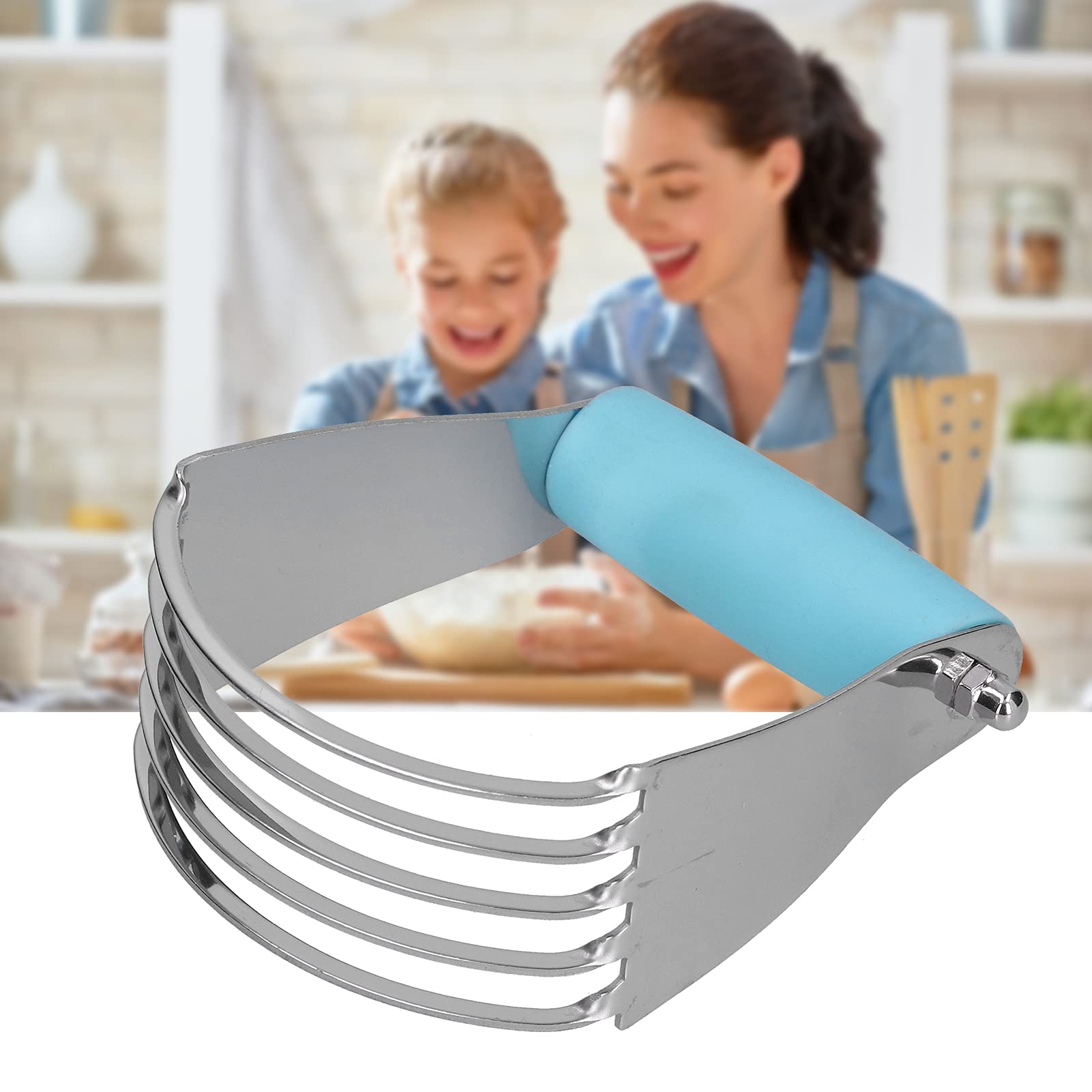 Professional Stainless Steel Pastry Blender - Heavy Duty Dough Cutter with Soft Grip Handle for Baking Pies, Cakes, Cookies & Pastries | Perfect for Home Bakers & Professional Chefs (Blue)