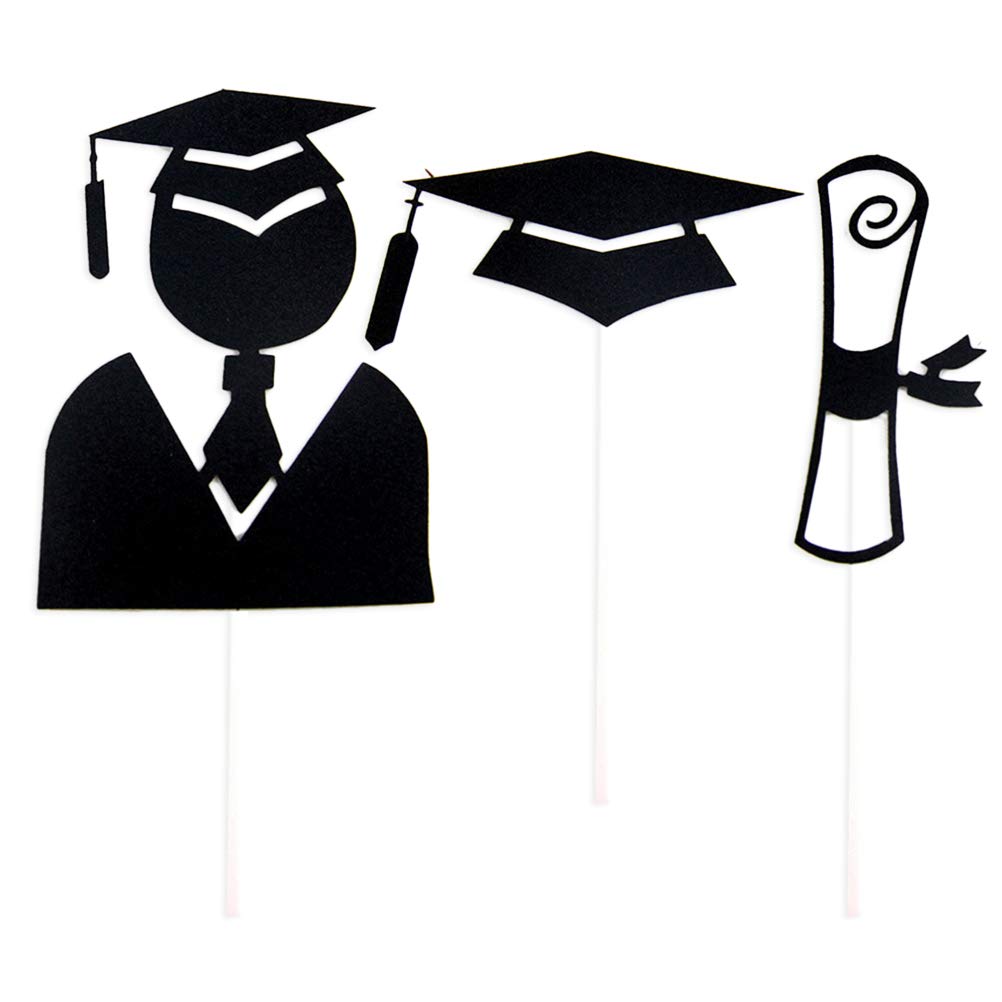 Amosfun Graduation Cake Toppers - Doctoral Cap Shaped Cake Decorations for Graduation Parties, Birthday Celebrations & Special Events | Black Paper Cake Picks for Desserts & Cupcakes