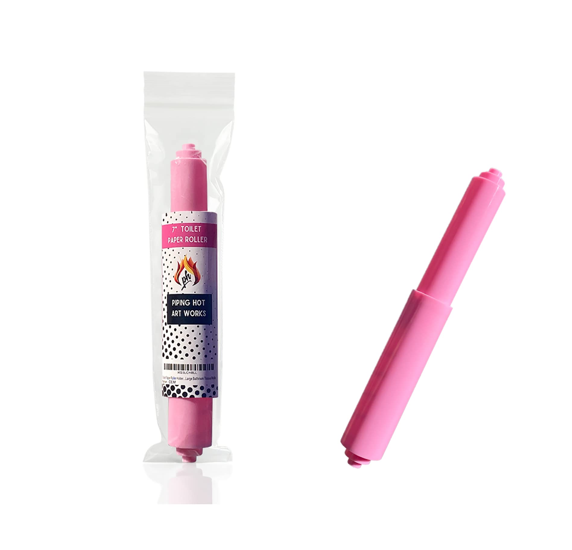 7 Inch Pink Plastic Spring Loaded Toilet Paper Roller Holder - Replacement Spindle Rod & Roll Extender for Extra Large Bathroom Tissue Rolls - Perfect for Home, Office, and RV Use