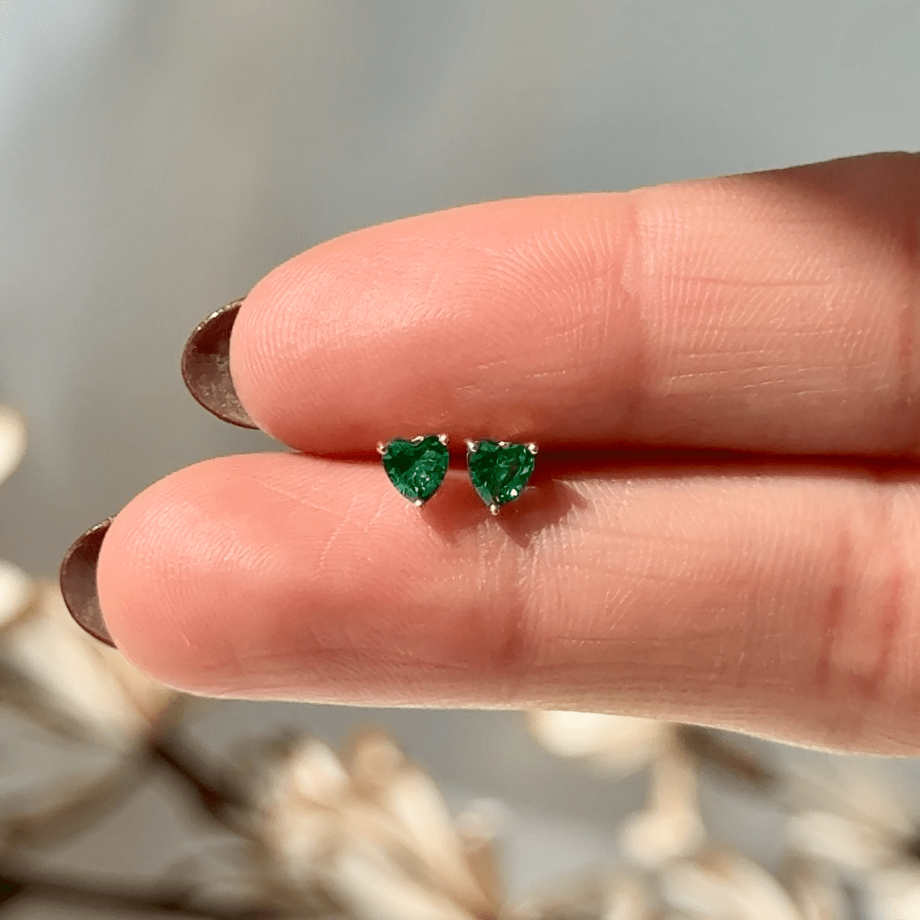 14K Solid Yellow Gold Emerald Heart Stud Earrings for Women - Perfect for Valentine's Day Gifts, Anniversary Presents & Everyday Elegance