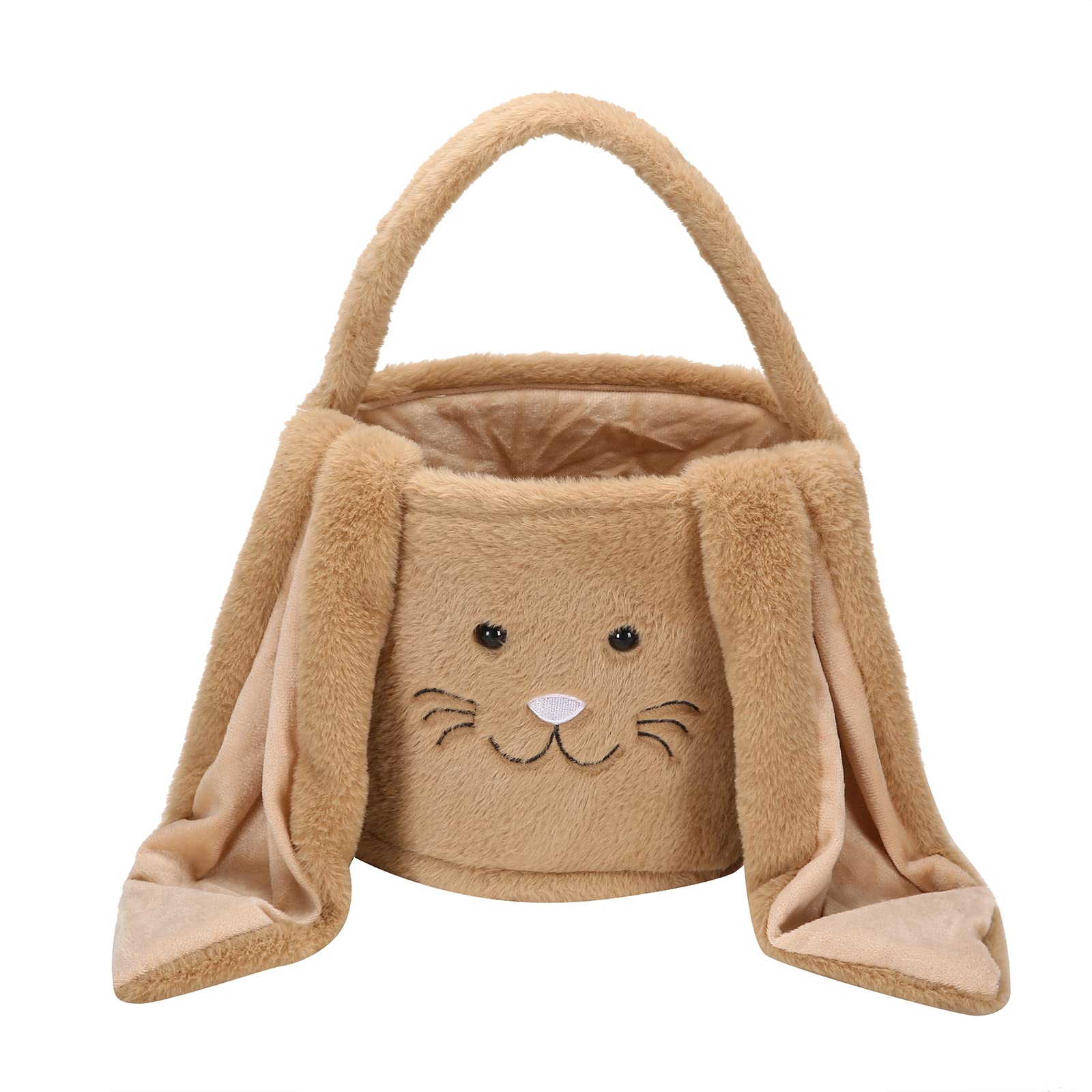Soft Plush Brown Easter Bunny Basket for Kids - Cute Easter Egg Hunt Tote with Bunny Ears for Candy & Treats - Perfect for Easter Celebrations, Egg Hunts, and Spring Party Favors
