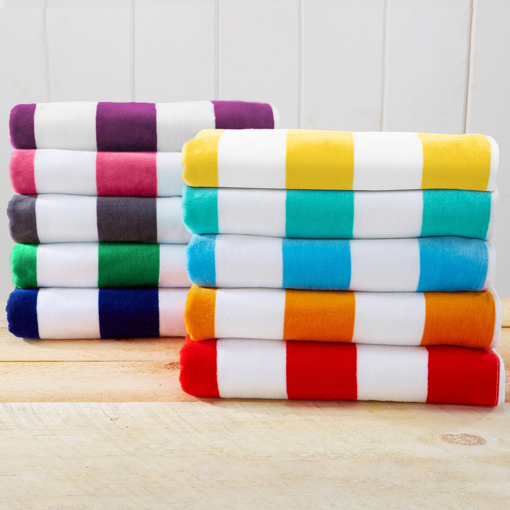 Great Bay Home 100% Cotton Oversized Velour Beach Towels 4 Pack - Quick Dry, Large Swim Towels for Adults & Kids (35