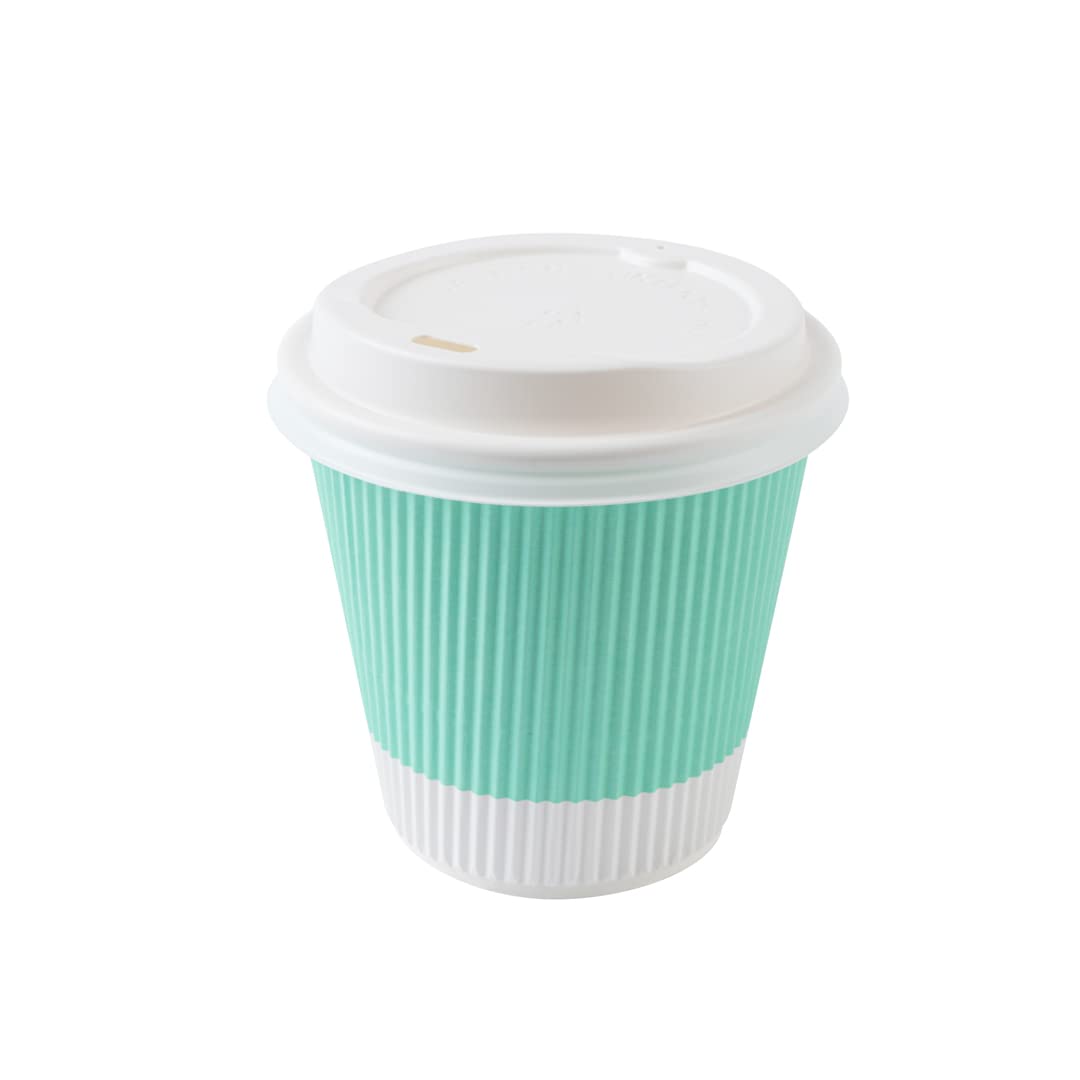 8oz Insulated Coffee Cups with Lids - 400 Pack Leakproof Ripple Wall Hot Cups | Eco-Friendly Disposable Paper Cups for Coffee, Tea, Hot Cocoa & Lattes | Perfect for Cafes, Offices & Home Use