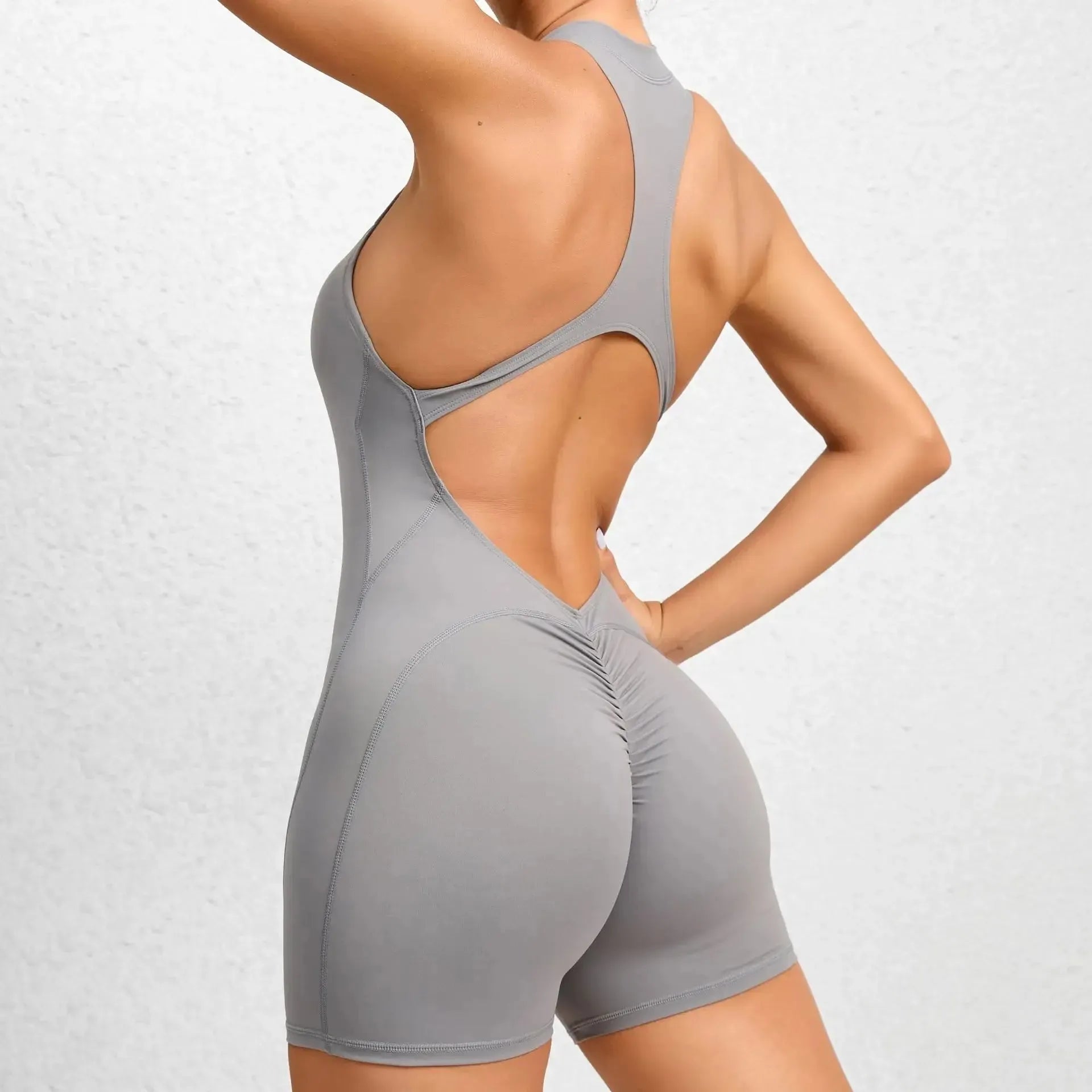 New V Back Scrunch Sports Jumpsuit for Women - Sleeveless Gym Romper with Zipper, Yoga Bodysuit & One Piece Workout Suit | Perfect for Yoga, Gym, Running & Fitness Training