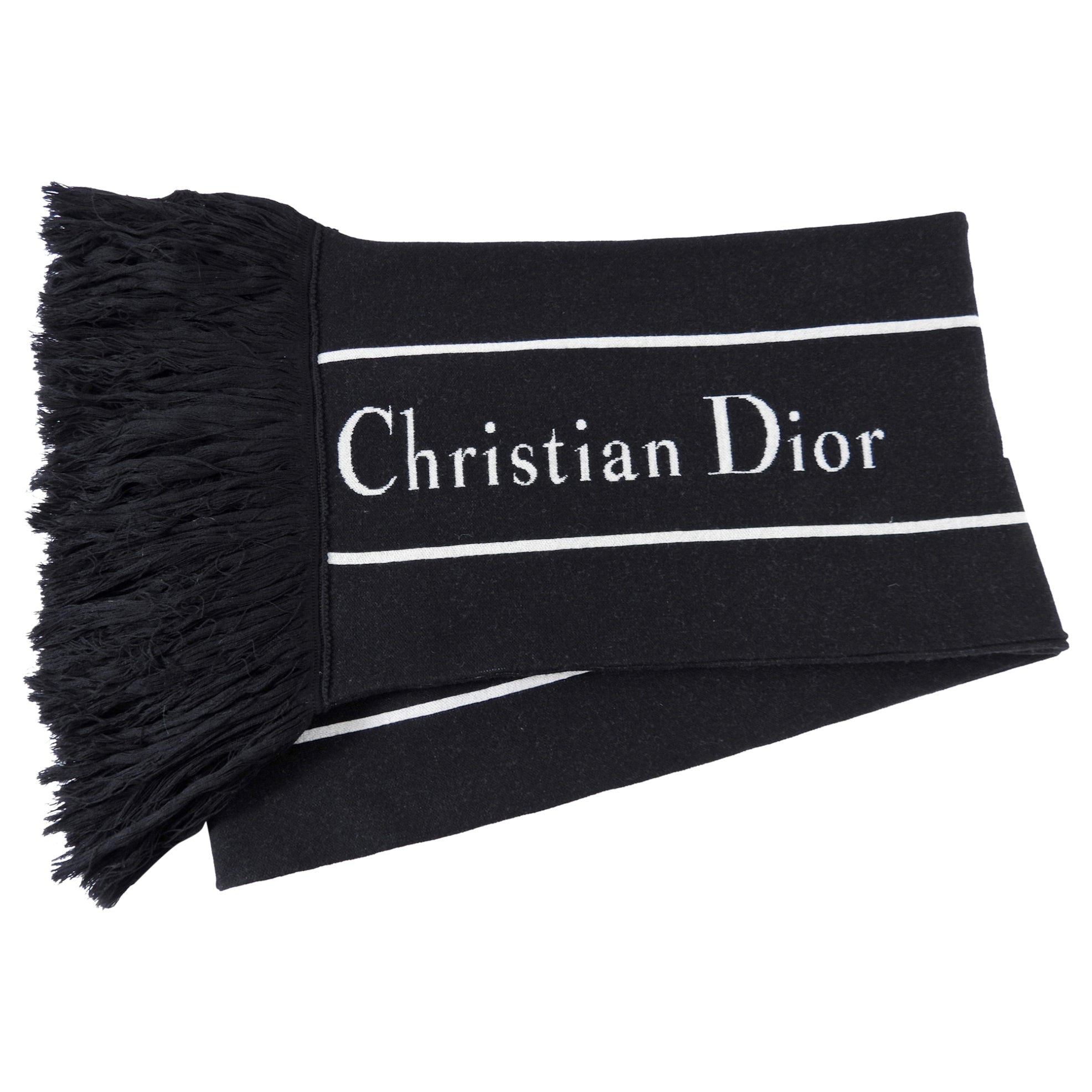 Christian Dior Black and White Knit Long Scarf - Luxury Cashmere Wrap for Women, Fashionable Winter Accessory for Office, Travel and Special Occasions