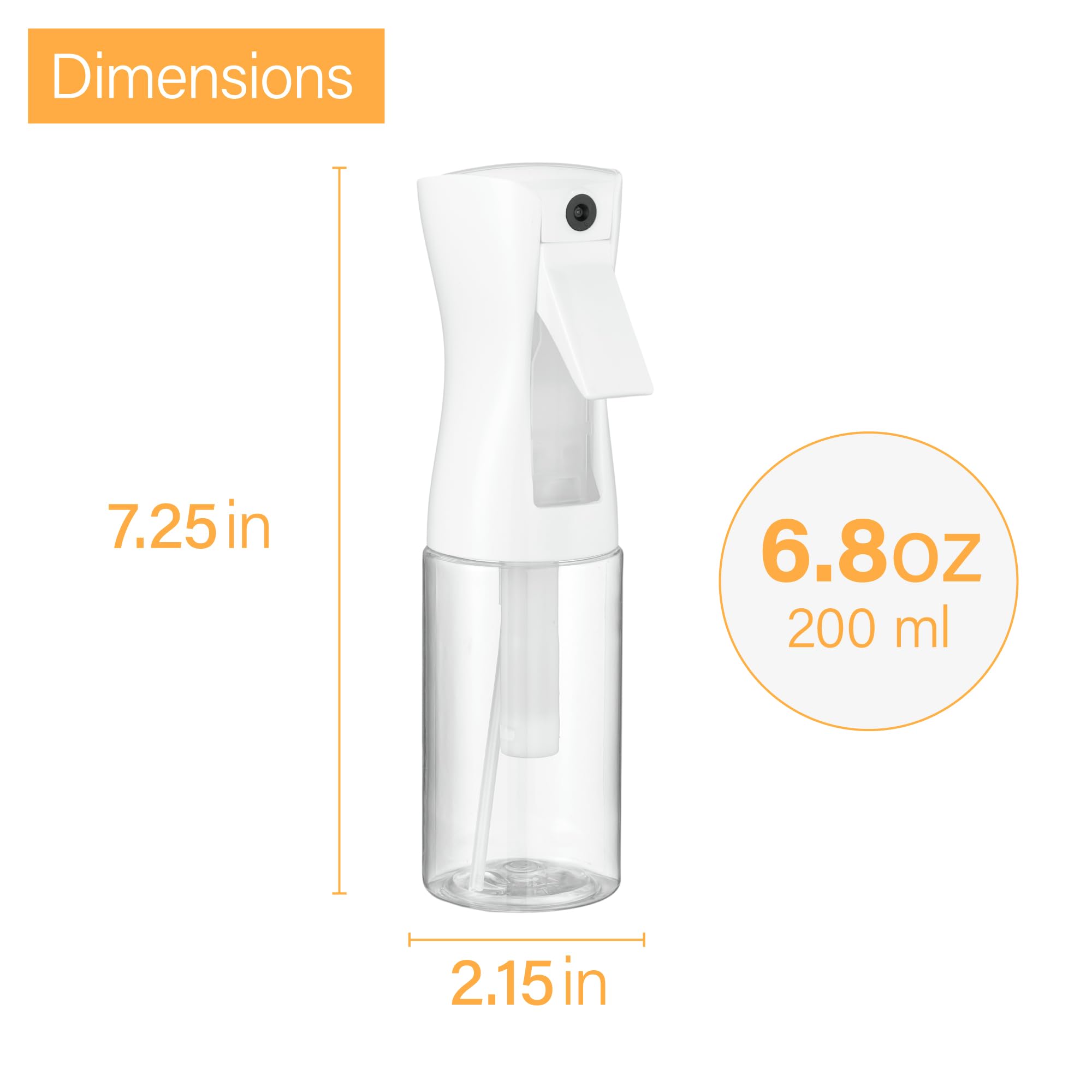 2 Pack Continuous Spray Bottles - Ultra Fine Mist Sprayer for Hair, Plants & Cleaning | 6.8oz/200ml Water Spray Bottle for Hairstyling, Salon, Gardening & Home Use | Reusable Mister Bottles for Styling, Moisturizing & Disinfecting