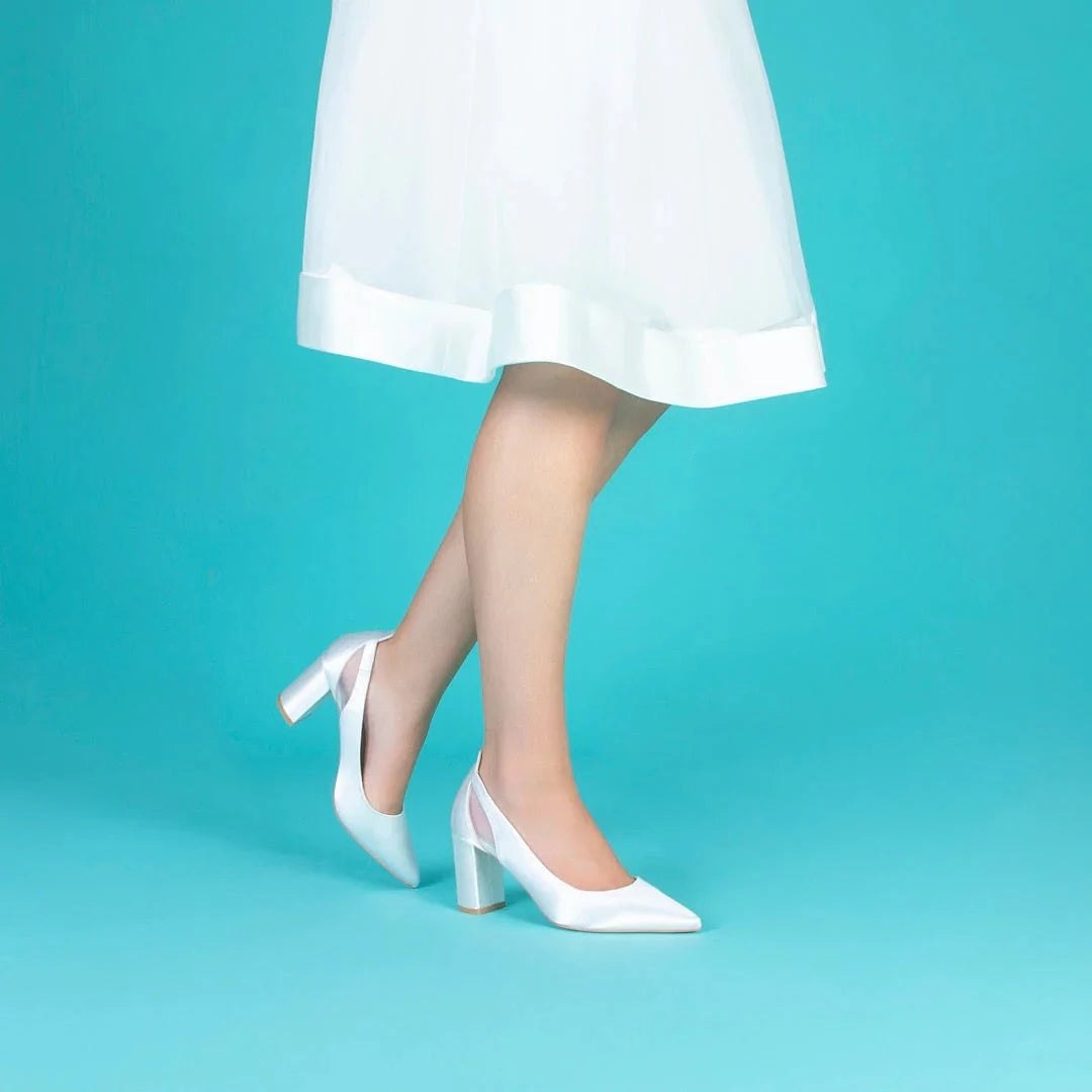 Perfect Bridal Layla Ivory Satin Block Heel Wedding Shoes for Bride - Elegant Bridal Party Shoes for Church Ceremony & Reception