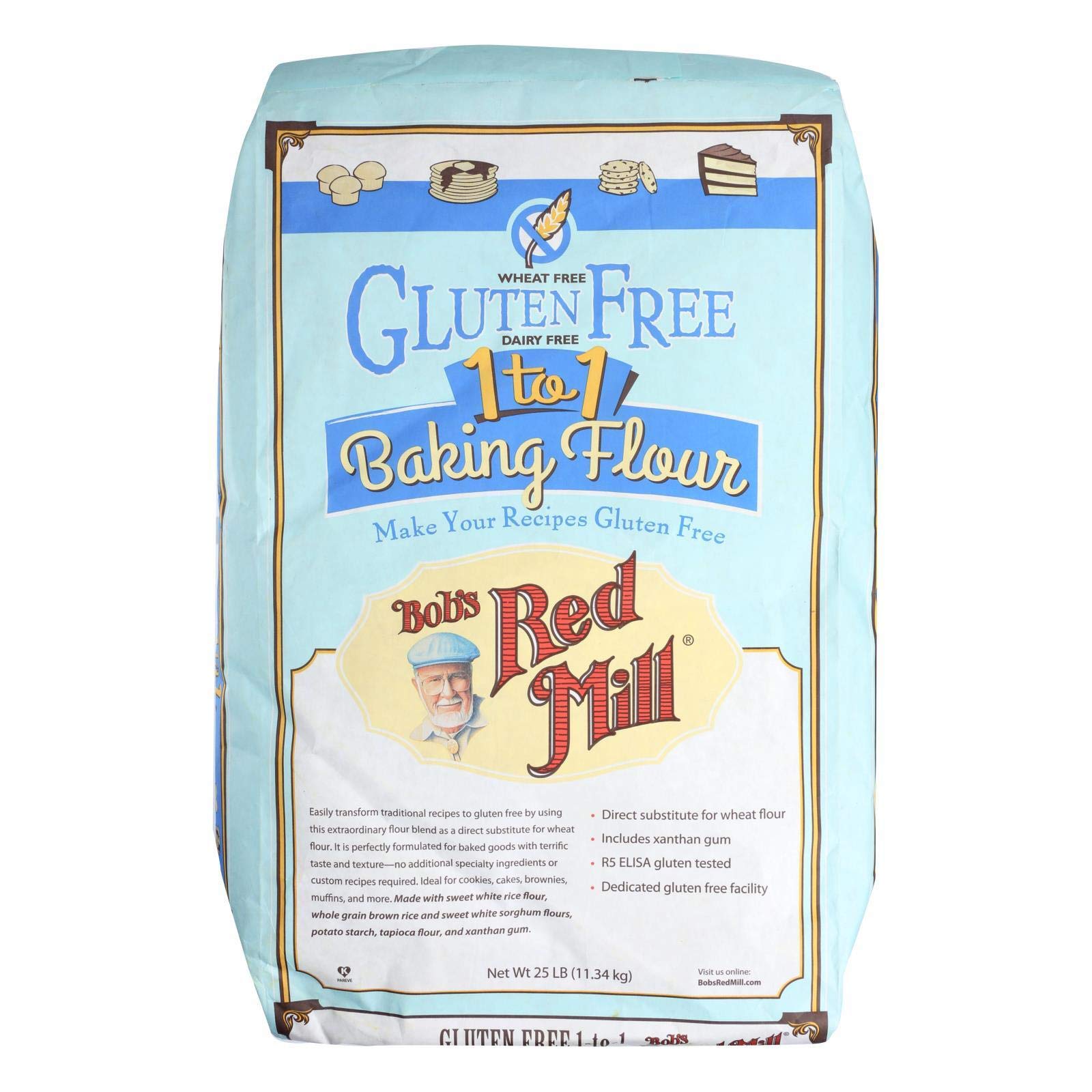 Bob's Red Mill Gluten Free 1-to-1 Baking Flour - 25LB Bulk Bag for Perfect Gluten-Free Baking - Ideal for Cakes, Cookies, Bread & Pancakes