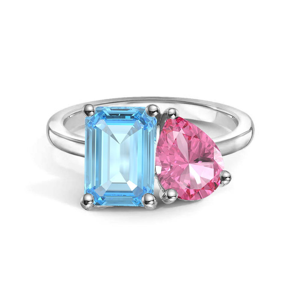 Personalized Toi et Moi Aquamarine Birthstone Ring for Women - Custom Anniversary, Engagement & Wedding Jewelry Gift - Perfect for Couples, Brides & Romantic Occasions