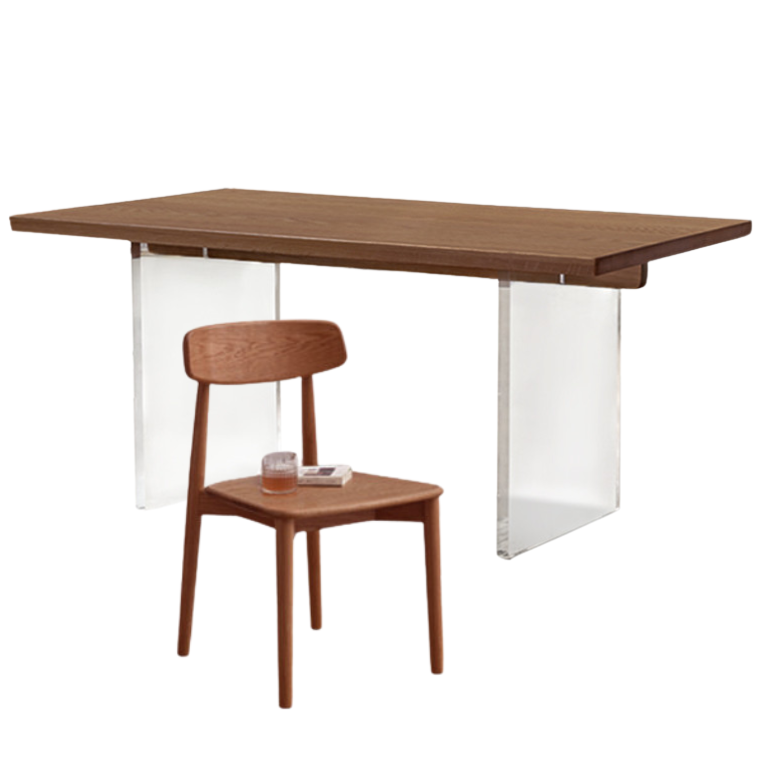 Premium Black Walnut & Oak Solid Wood Acrylic Suspension Dining Table - Modern Floating Design for Kitchen, Dining Room & Small Spaces
