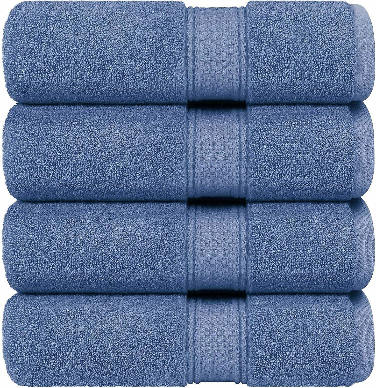 4 Pack 700 GSM Cotton Bath Towels Set - 27x54 Inches Ultra Soft & Absorbent Wedgewood Bath Towels for Spa, Gym & Luxury Bathroom - Quick Dry Bathroom Towel Set with Hanging Loop