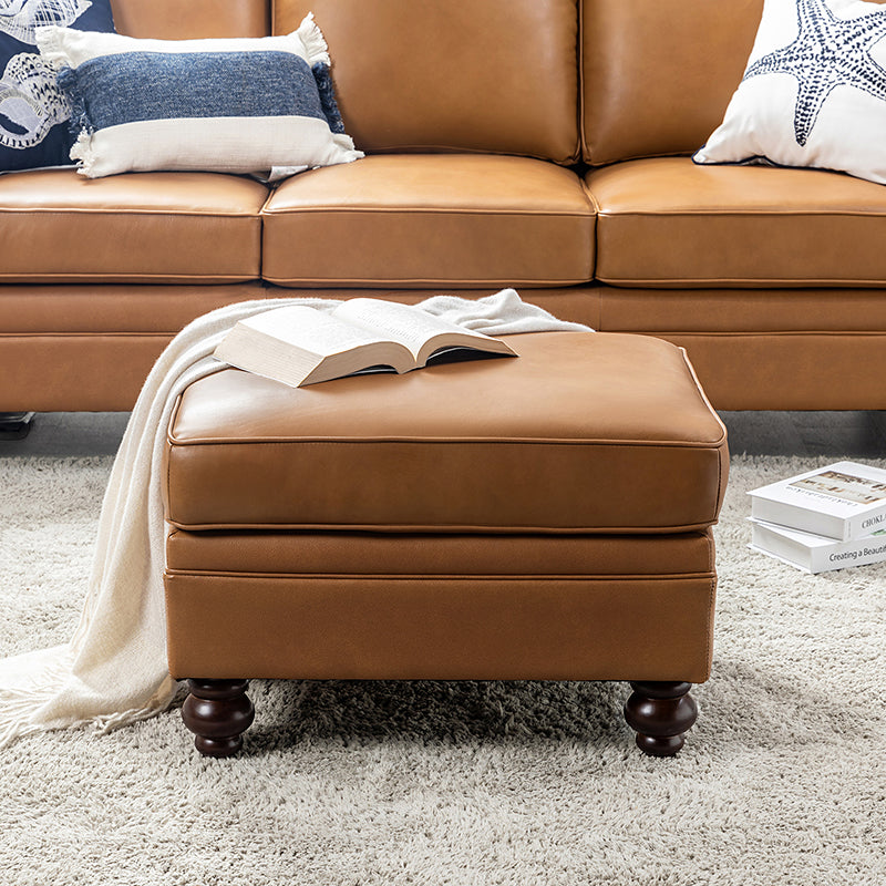 Basilio Modern Genuine Leather Storage Ottoman Bench - Living Room Footrest, Coffee Table & Extra Seating - Perfect for Home, Office & Bedroom