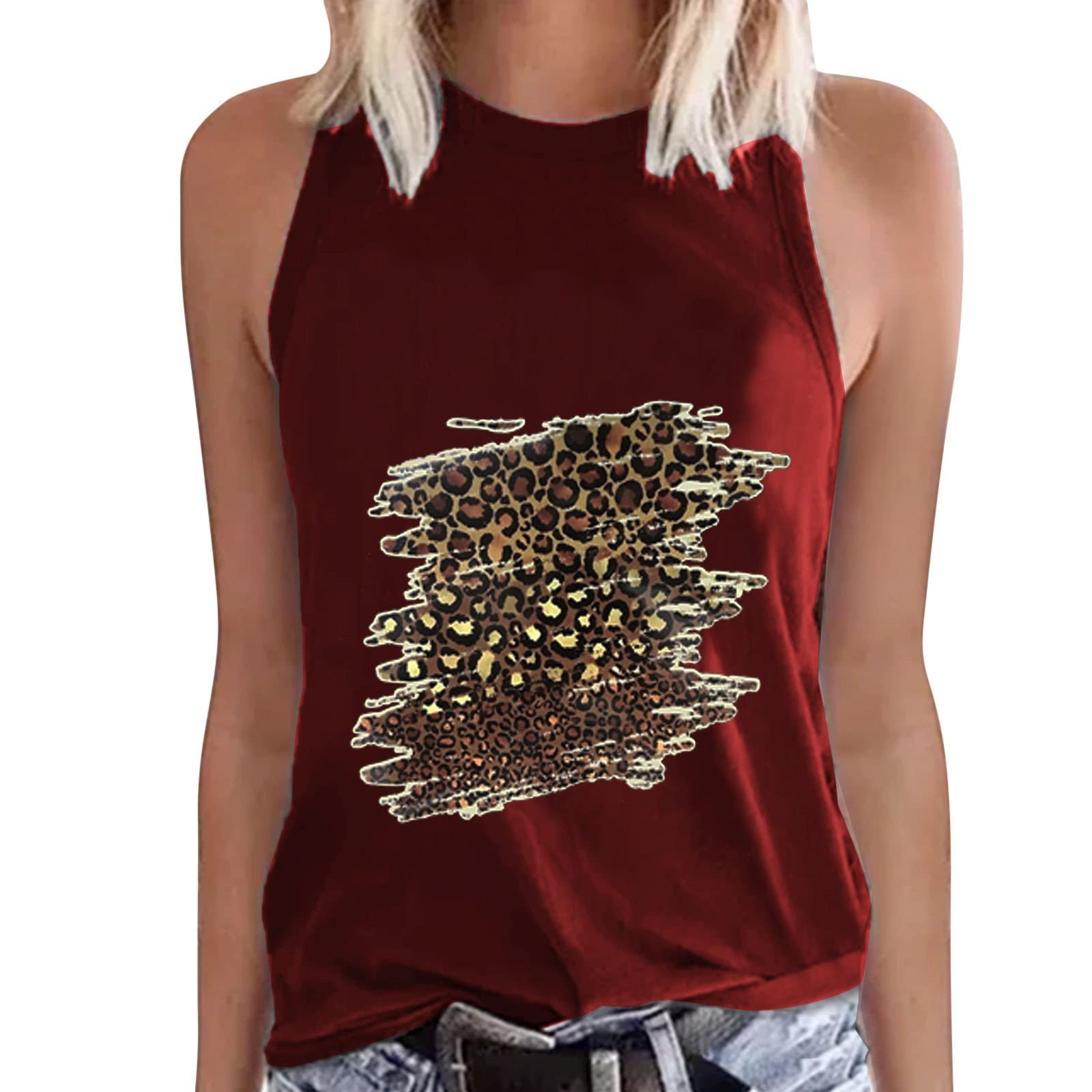 Women's Cotton Graphic Print Sleeveless T-Shirt - Fashion O-Neck Tank Top for Casual Wear, Summer Outfits & Layering