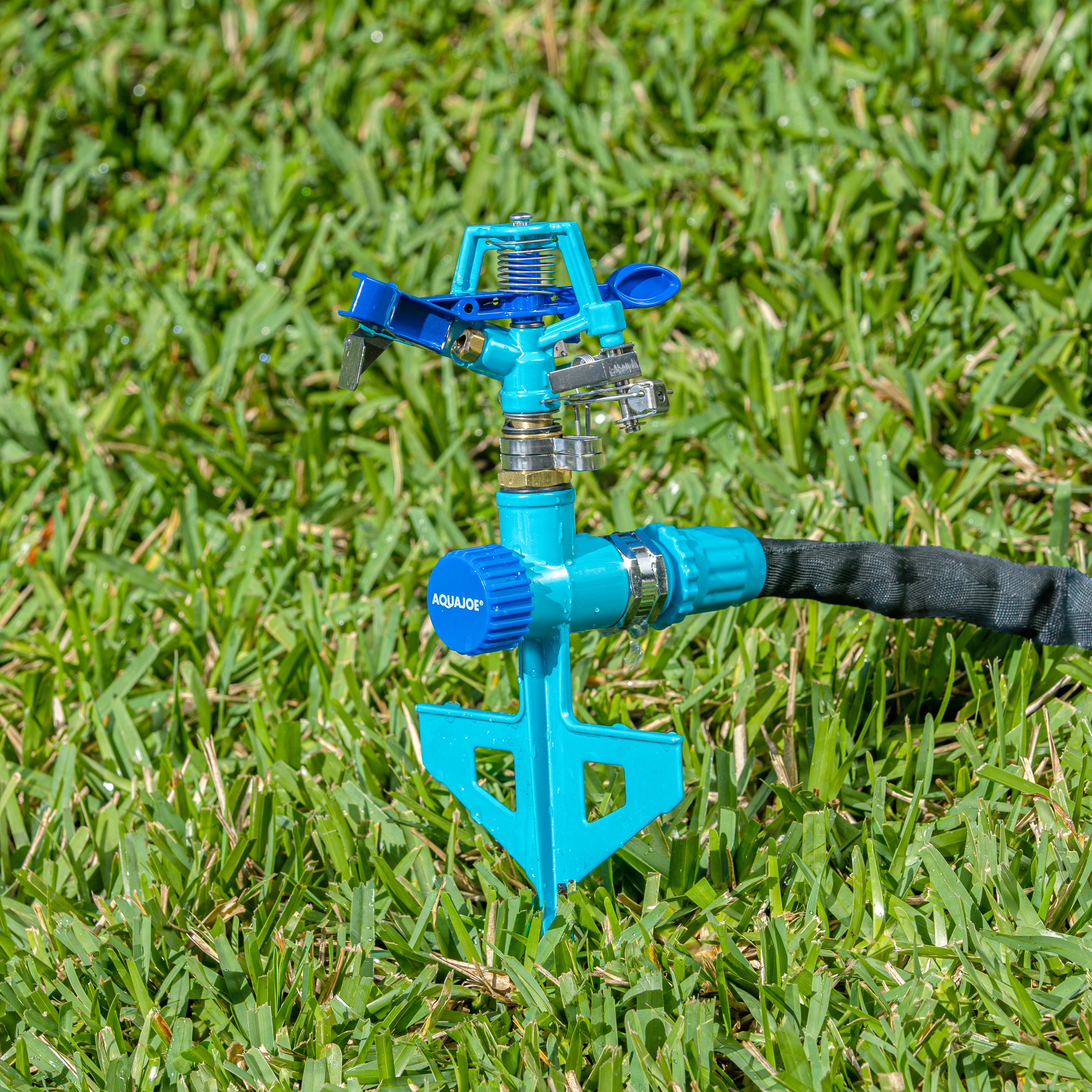 Aqua Joe AJ ISSS Indestructible Zinc Impulse 360 Degree Sprinkler - Covers 1390 Sq Ft with Adjustable Spray Patterns | Perfect for Lawns, Gardens & Large Outdoor Areas