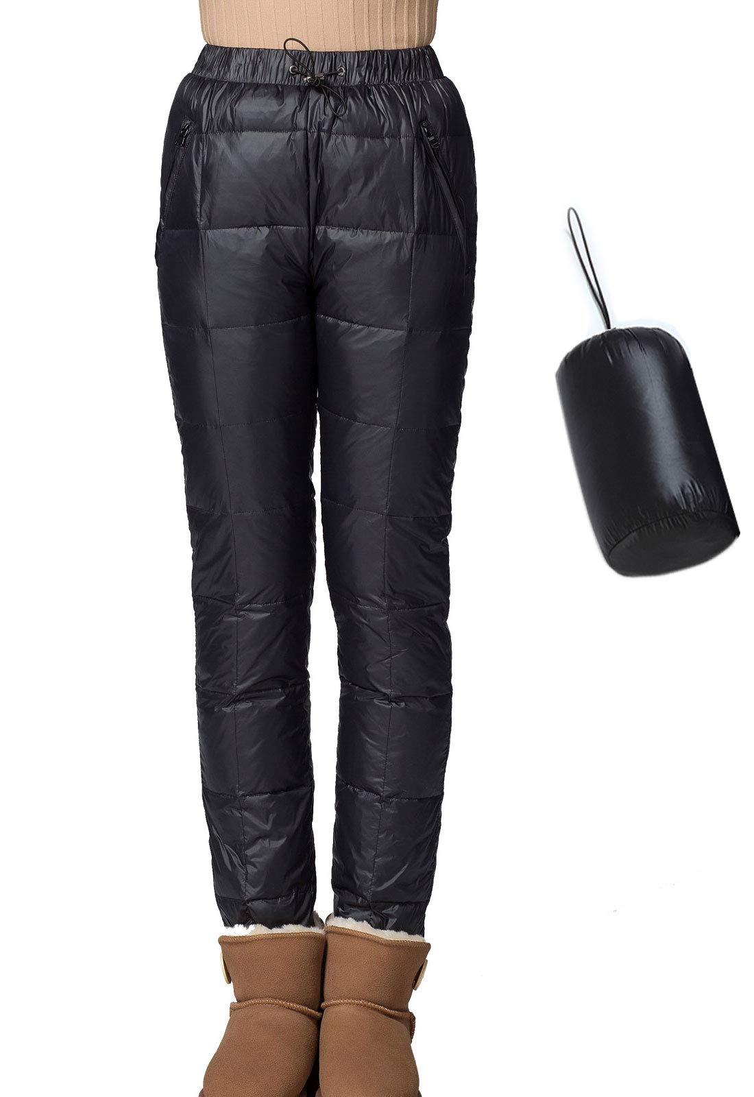 Flygo Women's Packable Winter Warm Snow Pants - Waterproof Insulated Ski Trousers with Utility Pockets - Black | Perfect for Skiing, Snowboarding & Cold Weather Outdoor Activities