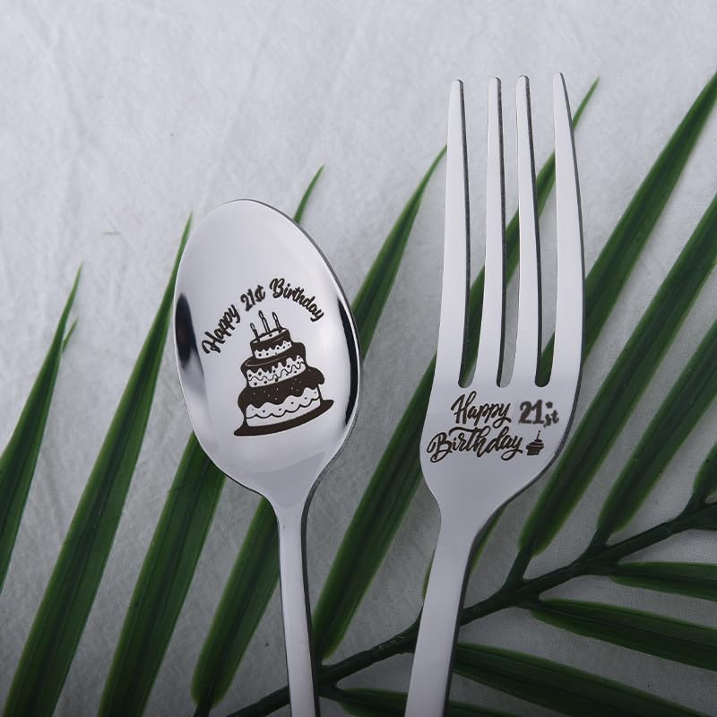 21st Birthday Gifts for Women - Elegant Keepsake Spoon & Fork Set for Daughter, Niece, Granddaughter - Perfect 21 Year Old Birthday Present with Engraving - Ideal for Milestone Celebrations, Gift Giving & Home Decor