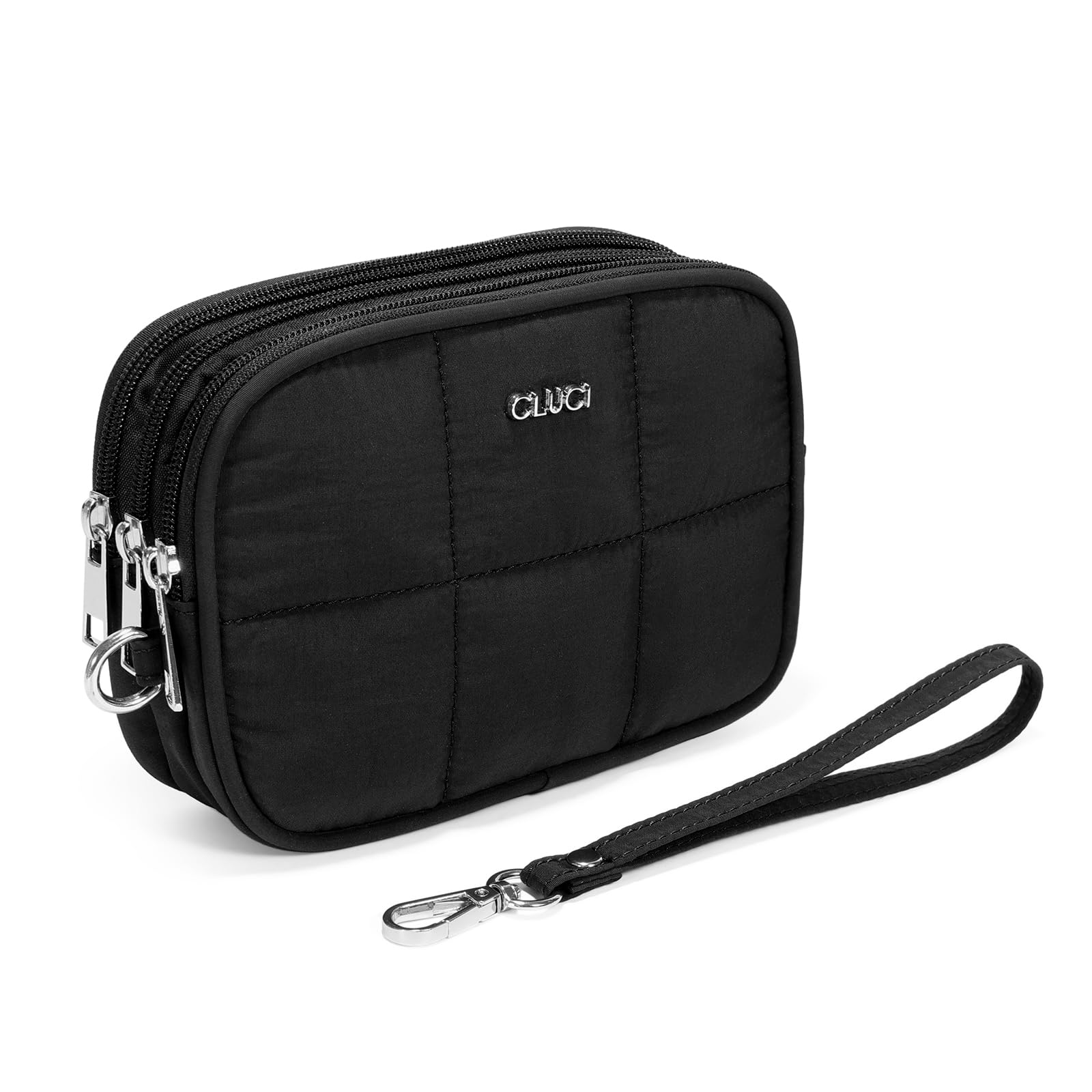 CLUCI Women's Large Capacity Puffer Wristlet Wallet - 3 Zipper Nylon Quilted Clutch Purse for Everyday Use, Travel & Shopping