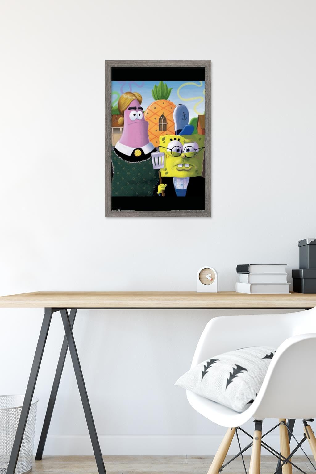 Trends International Nickelodeon SpongeBob SquarePants American Gothic Wall Poster - 14.725 x 22.375 Inches, Barnwood Framed Art Print - Perfect for Kids' Rooms, Game Rooms & Pop Culture Decor