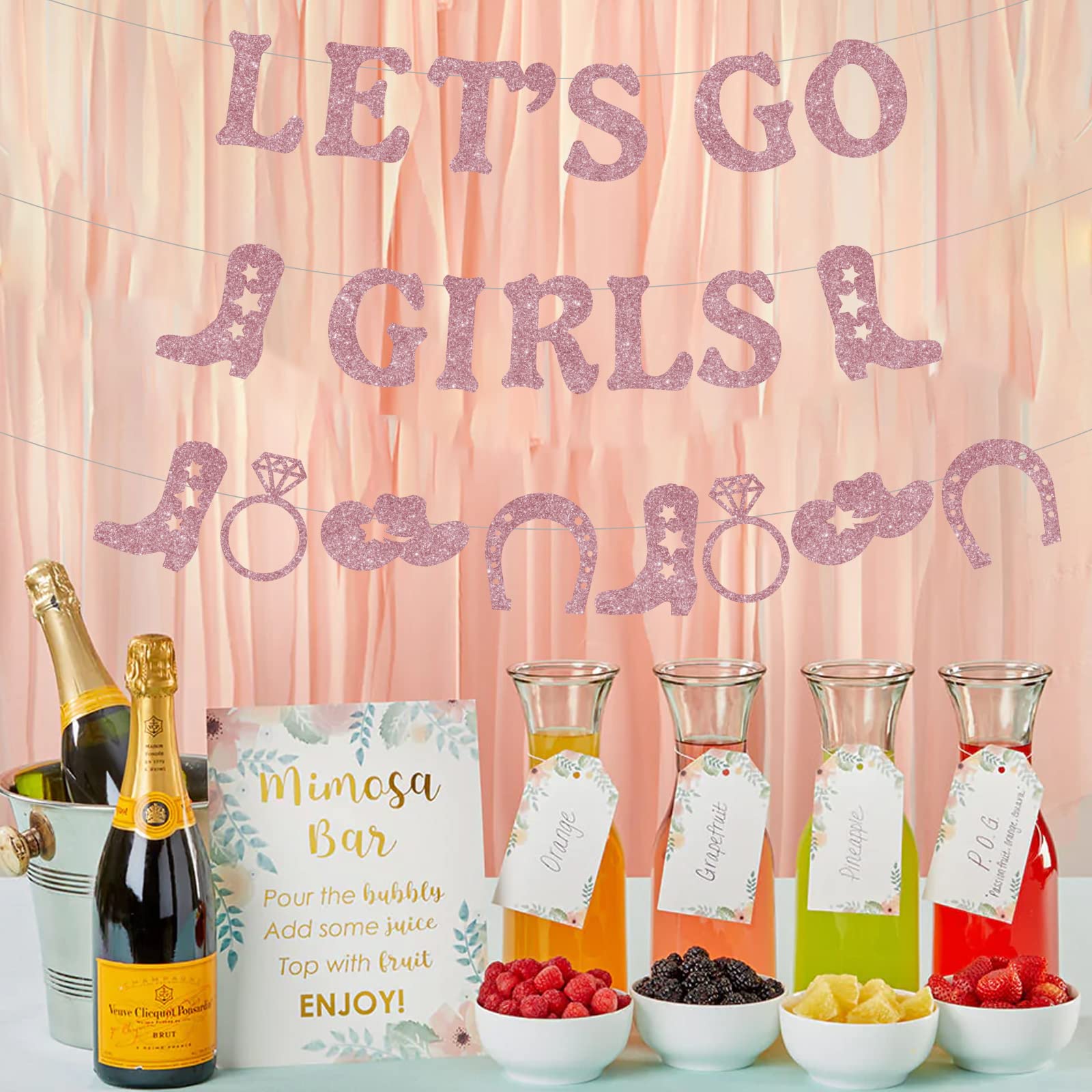 Rose Gold Cowgirl Banner - Glitter Western Garland for Bachelorette Party, Birthday & Bridal Shower Decor | Wild West Cowgirl Theme Party Supplies | Perfect for Wall Decor, Photo Backdrops & Western Celebrations